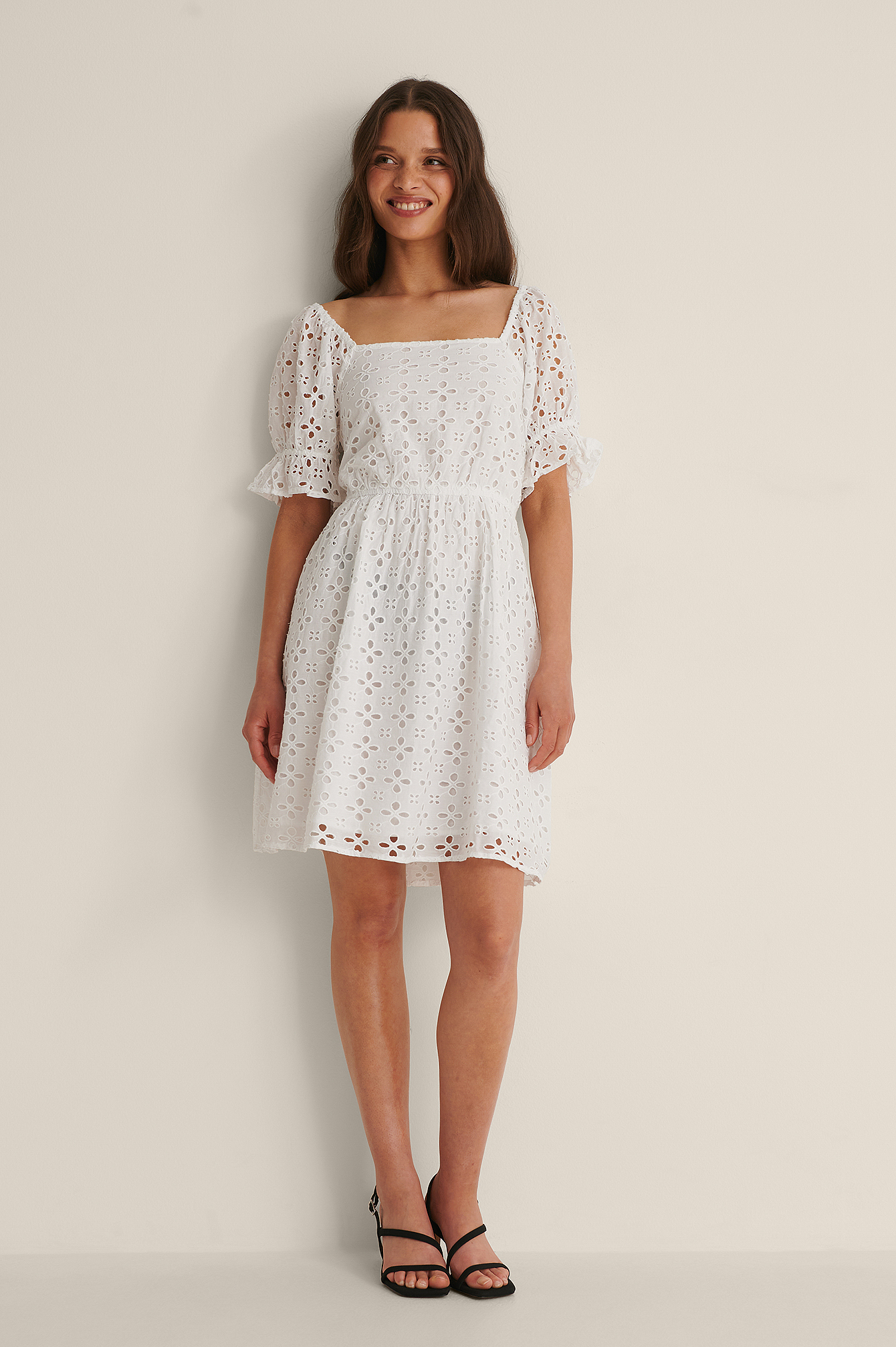 Puff Sleeve Anglaise Dress Outfit.