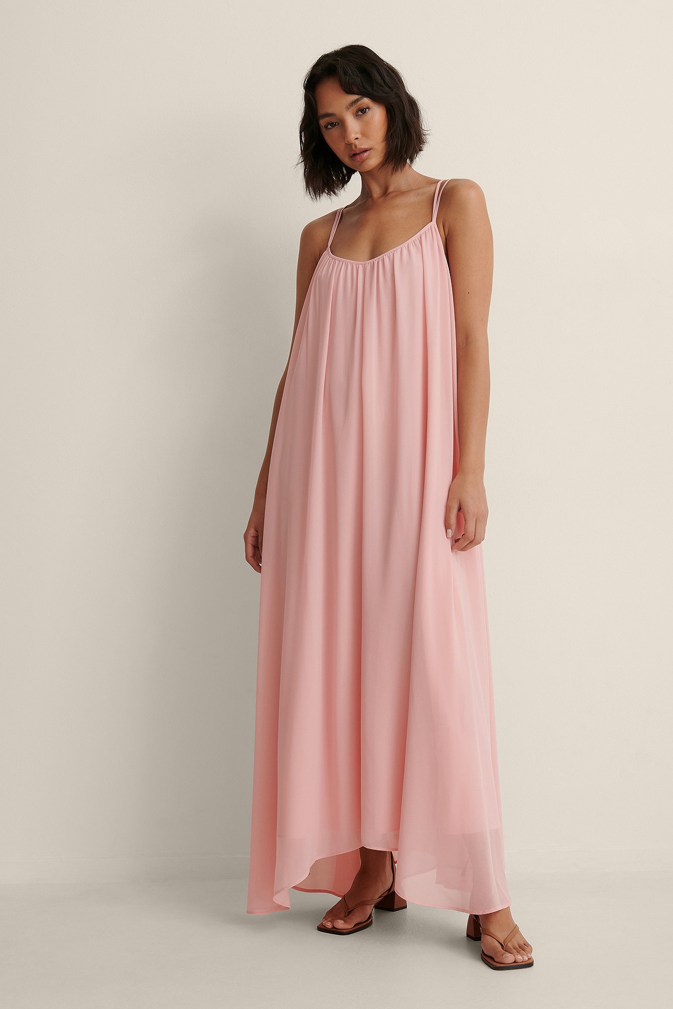 Pink Strap Sheer Maxi Dress