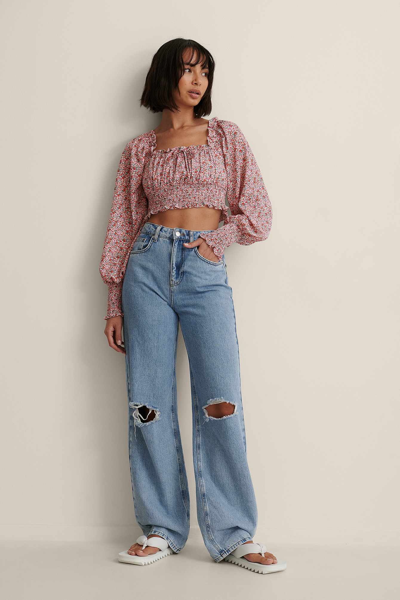 Smock Waist Crop Top Outfit.