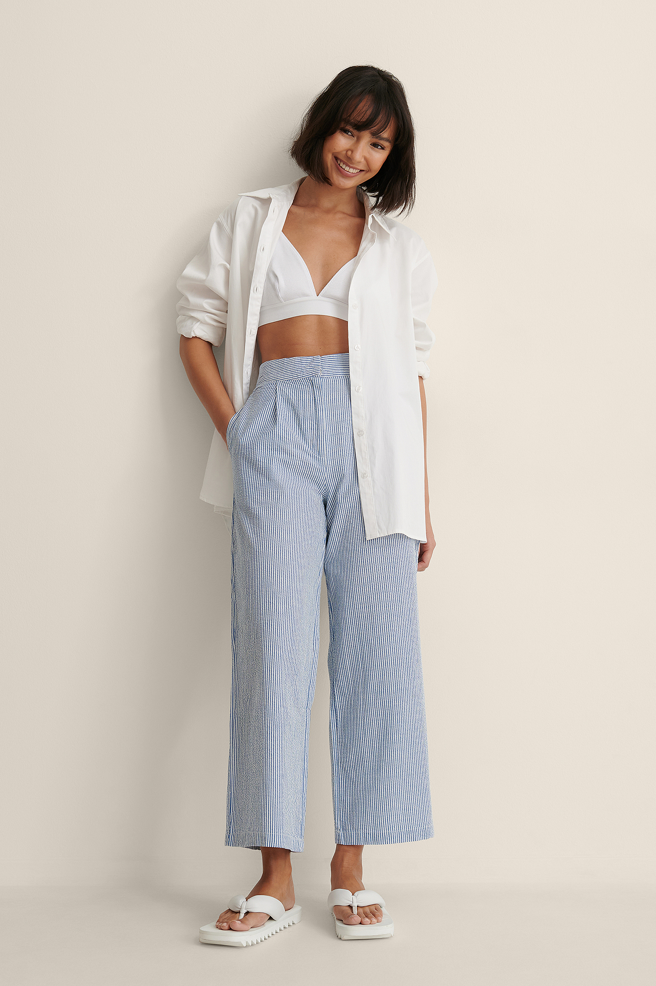 Striped Wide Pants Blue | na-kd.com