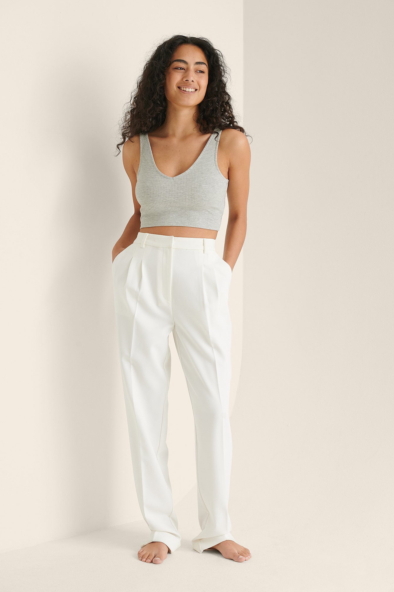 Organic V-Neck Rib Crop Top Outfit