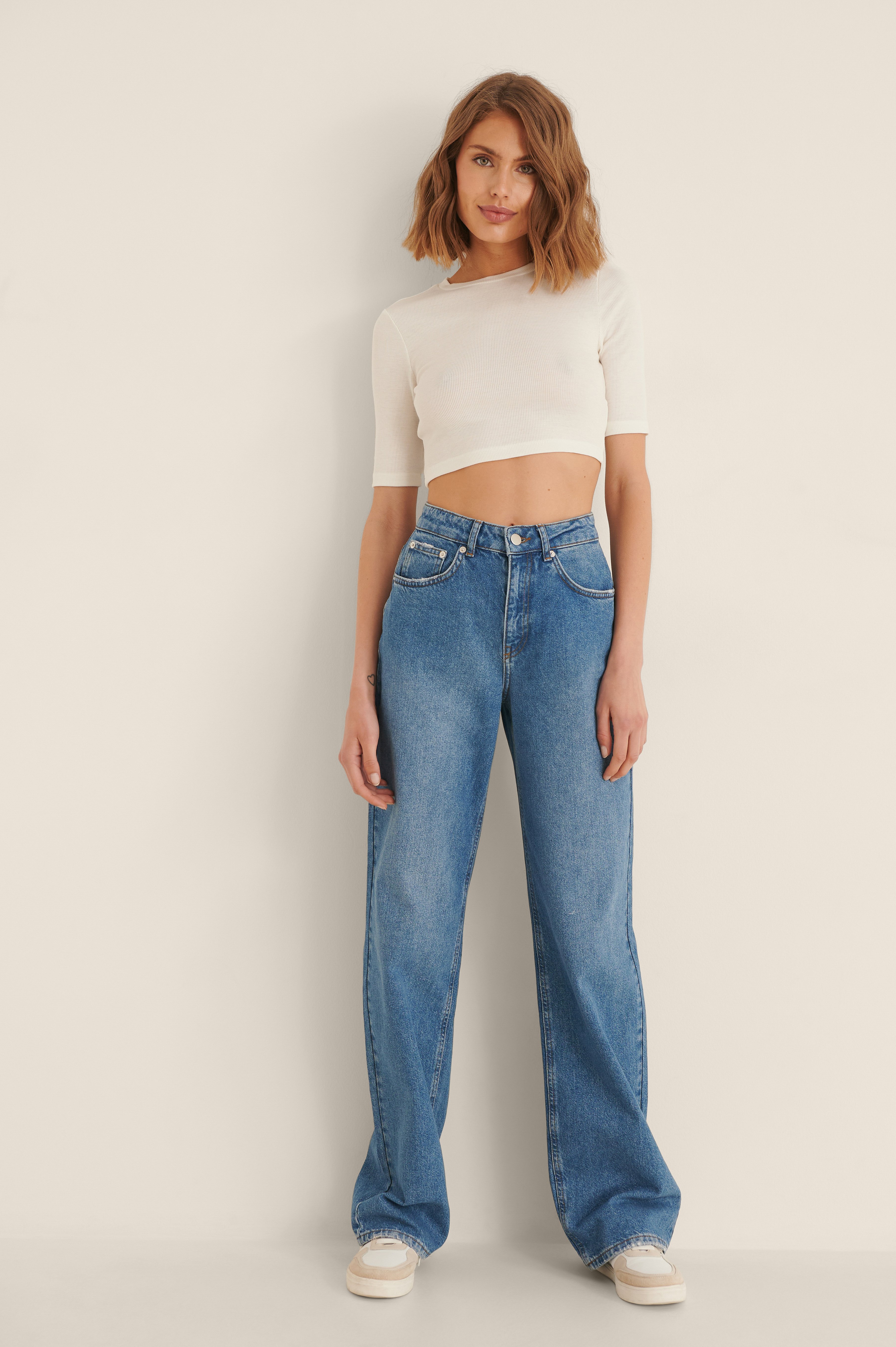 Offwhite Round Neck Ribbed Crop Top