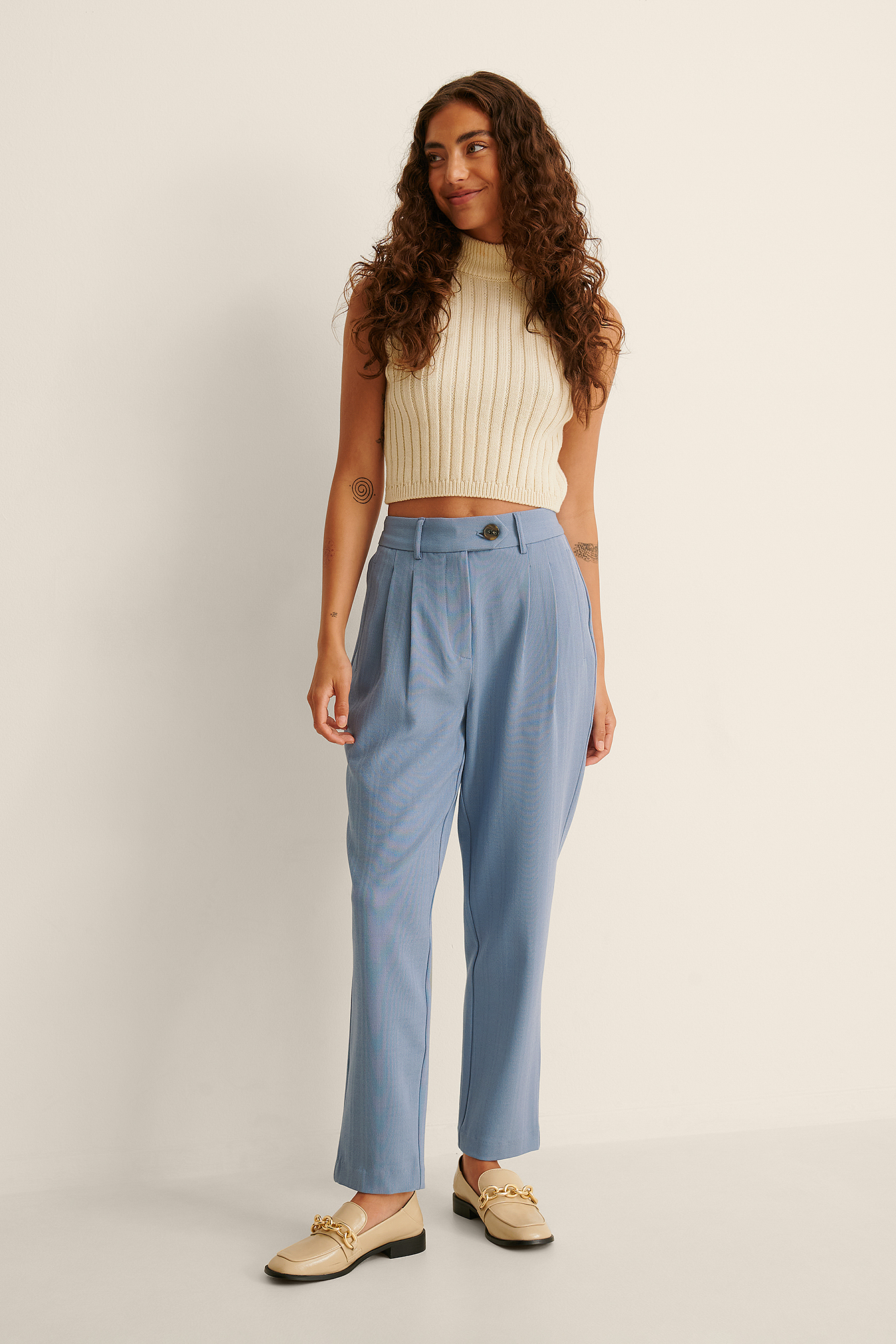 Recycled Cropped Cigarette Pants Blue 