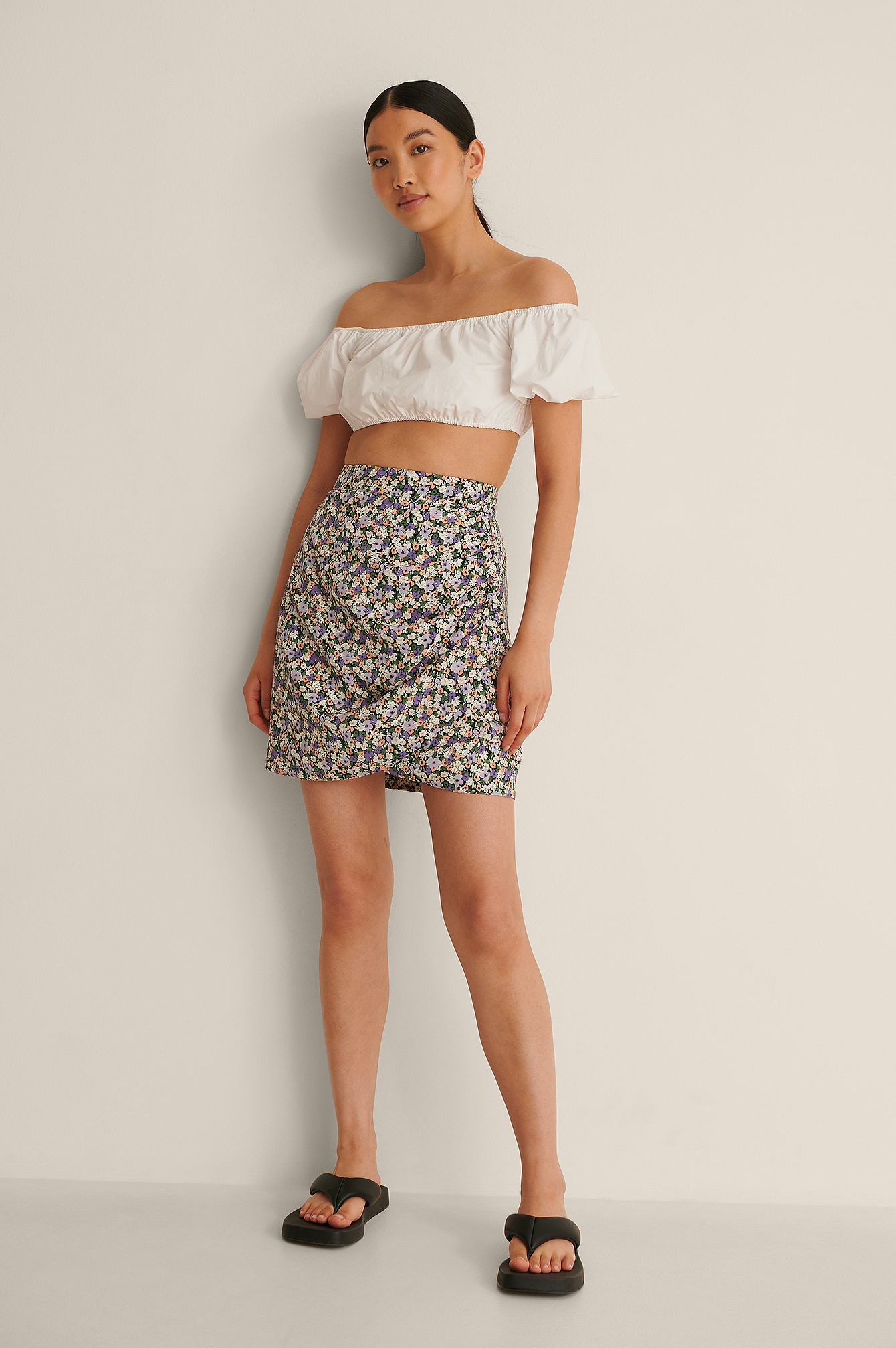 Multi Colour Print Draped Mini Skirt