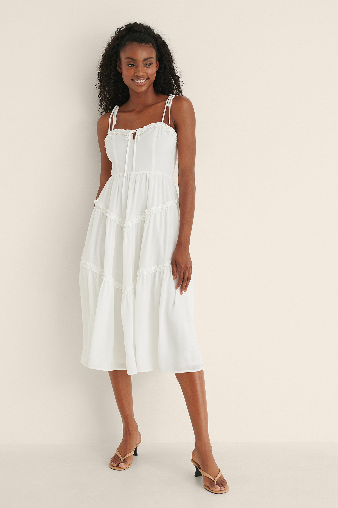 Chiffon Frill Midi Dress White | na-kd.com