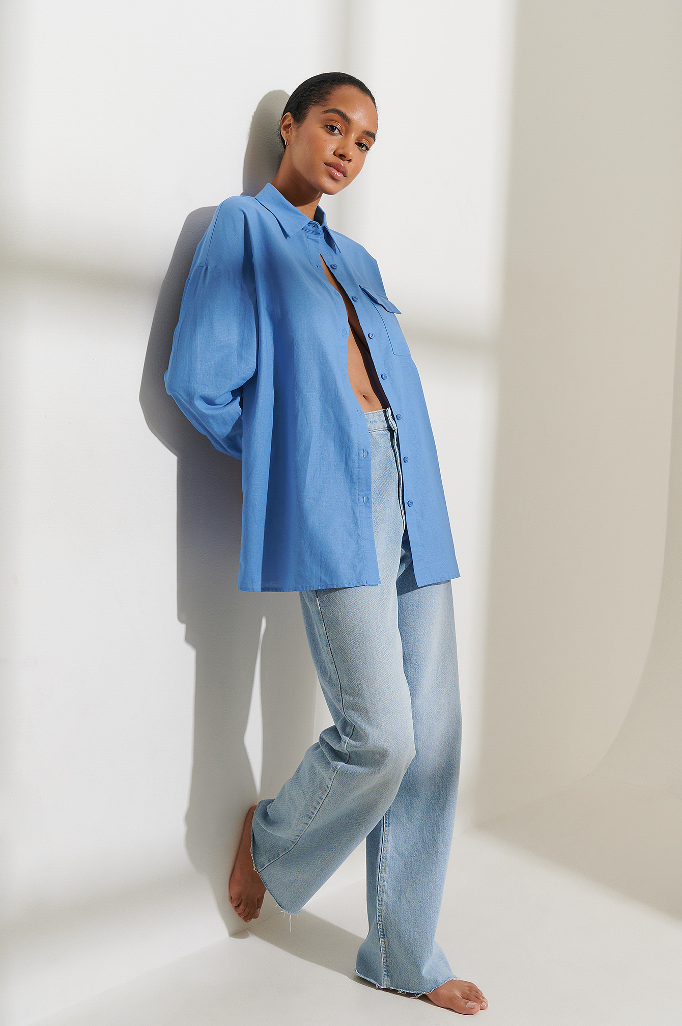 Linen Oversized Shirt Blue
