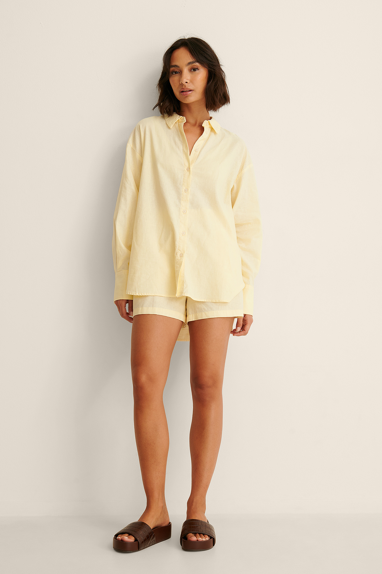 Linen Blend Oversized Shirt Yellow | na 
