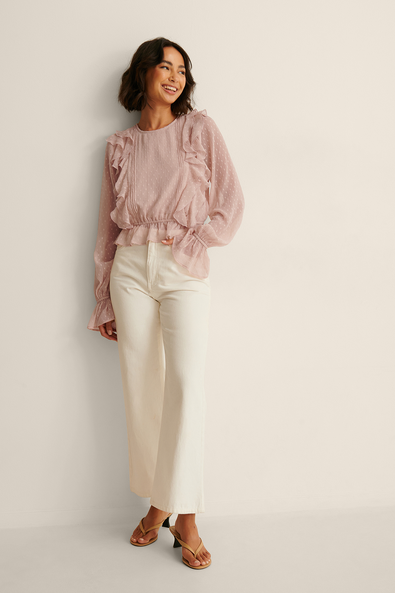 Dobby Multi Frill Blouse Pink | na-kd.com