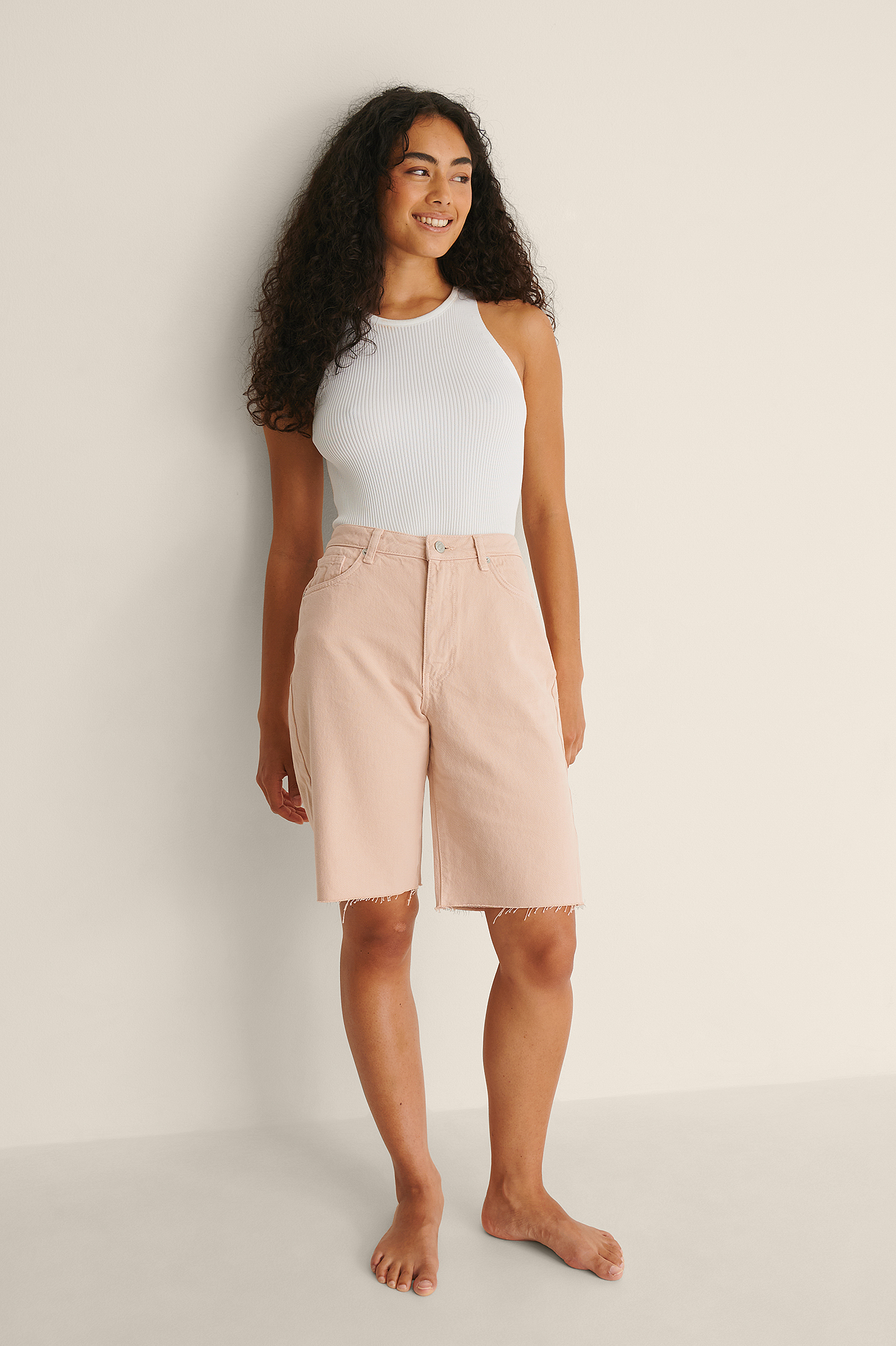 Long Denim Shorts Pink | na-kd.com
