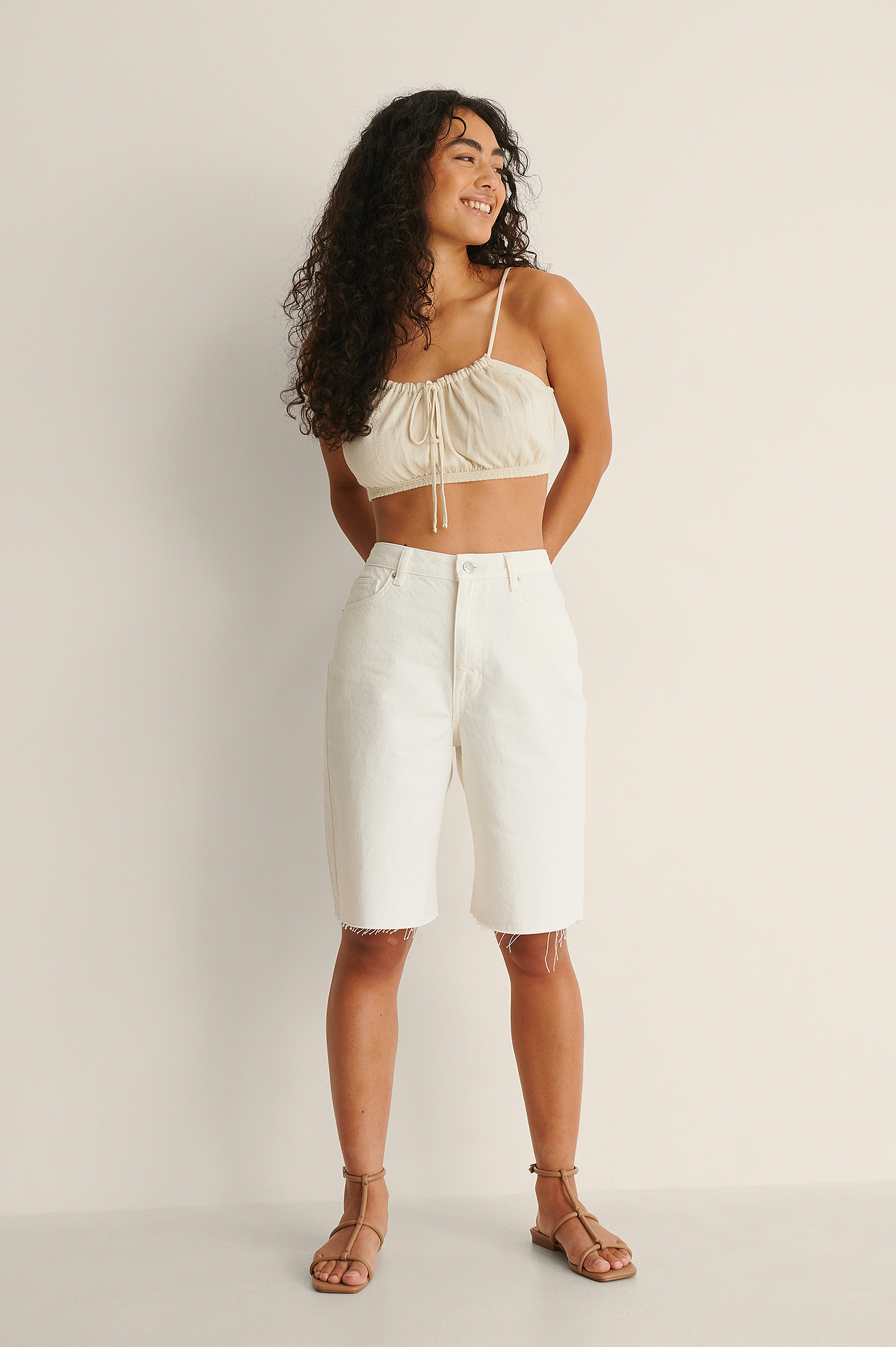 Long Denim Shorts Offwhite | na-kd.com