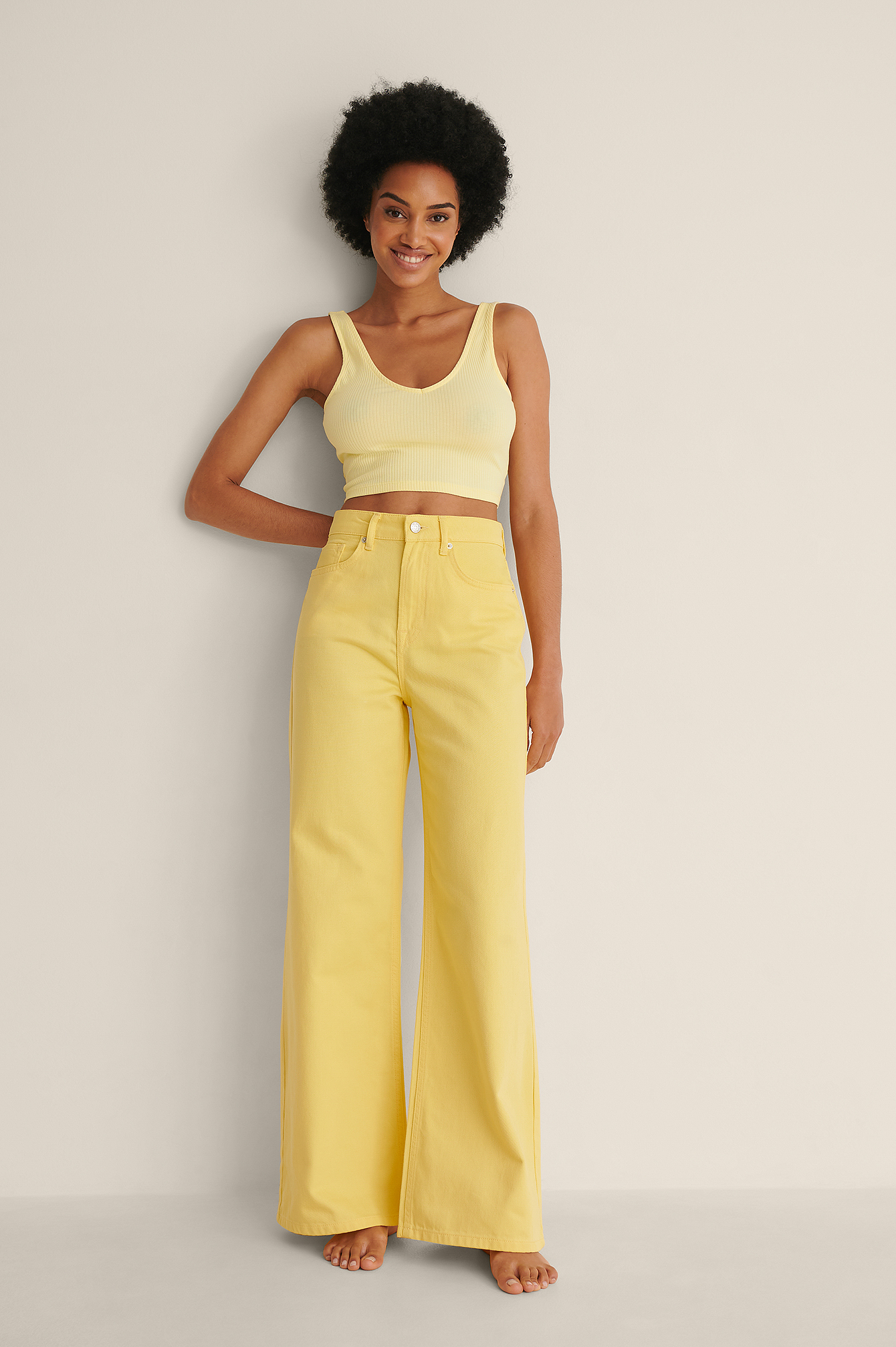 Yellow Colored Soft Rigid Wide Jeans