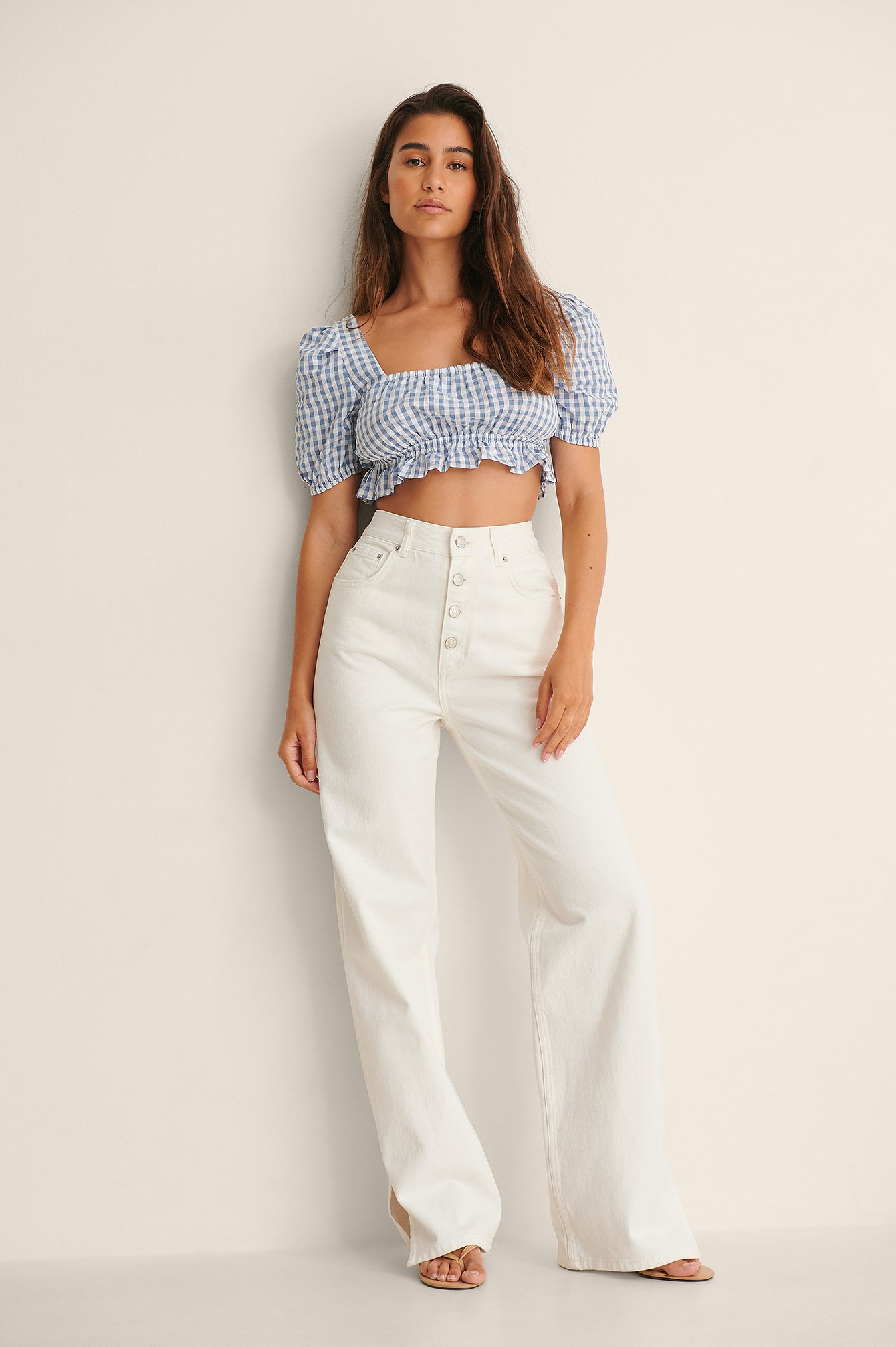 Blue/White Organic Gingham Cropped Top