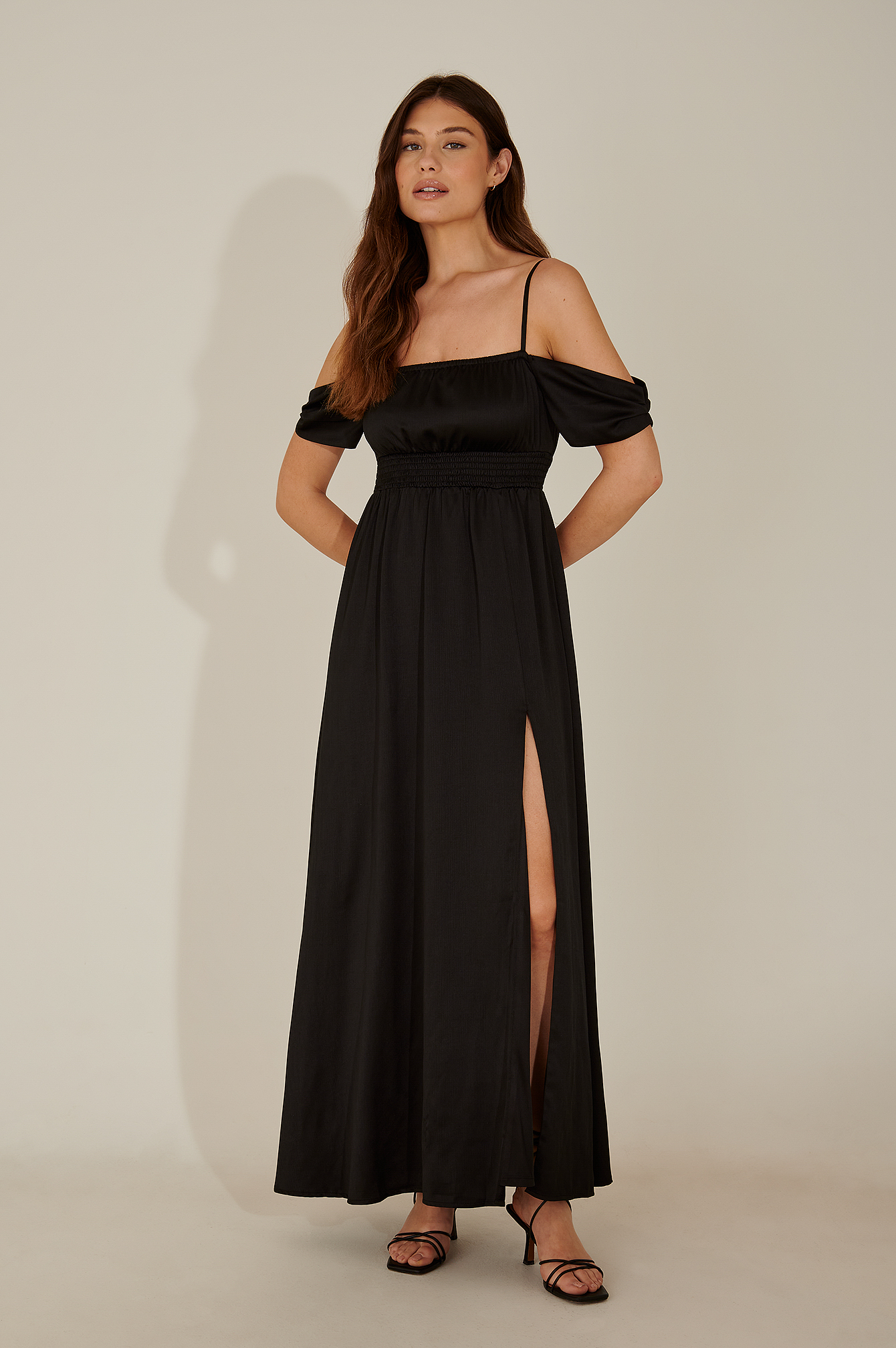 Off Shoulder Recycled Maxi Dress Black 