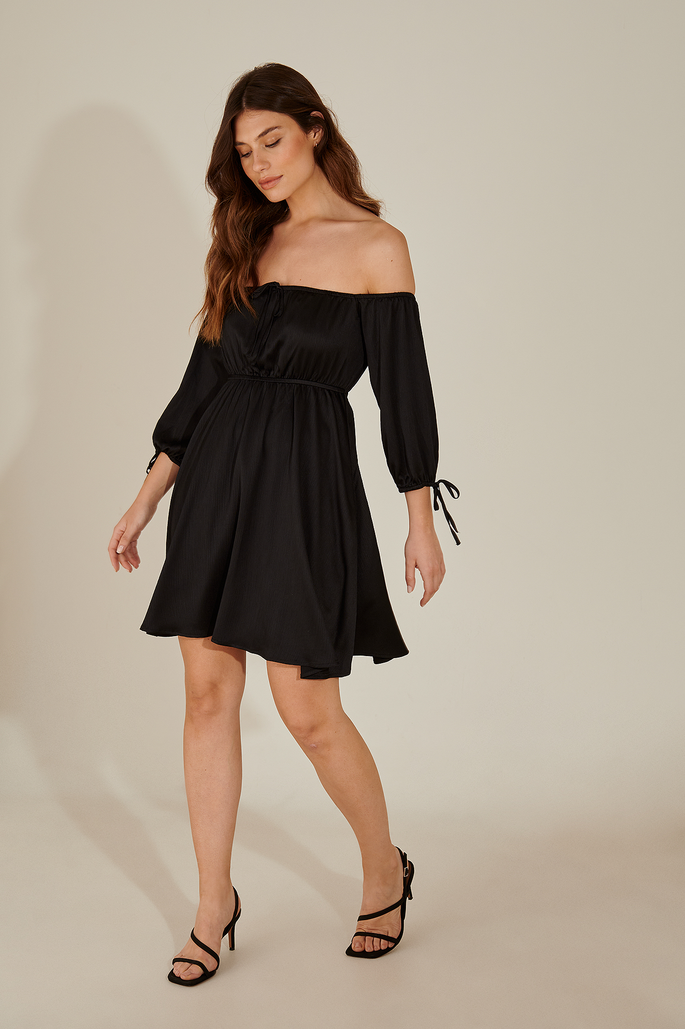 Off Shoulder Recycled Mini Dress Black 