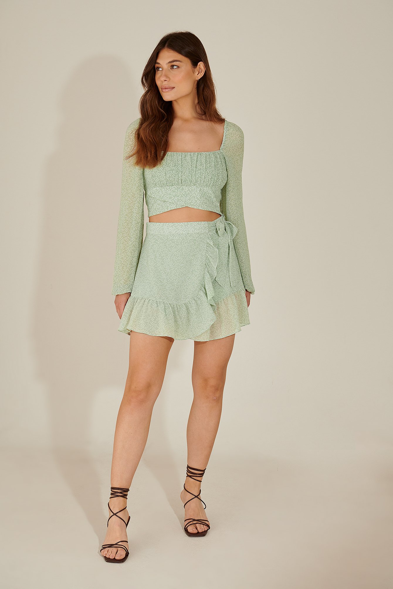 Asymmetric Recycled Frill Mini Skirt Outfit.