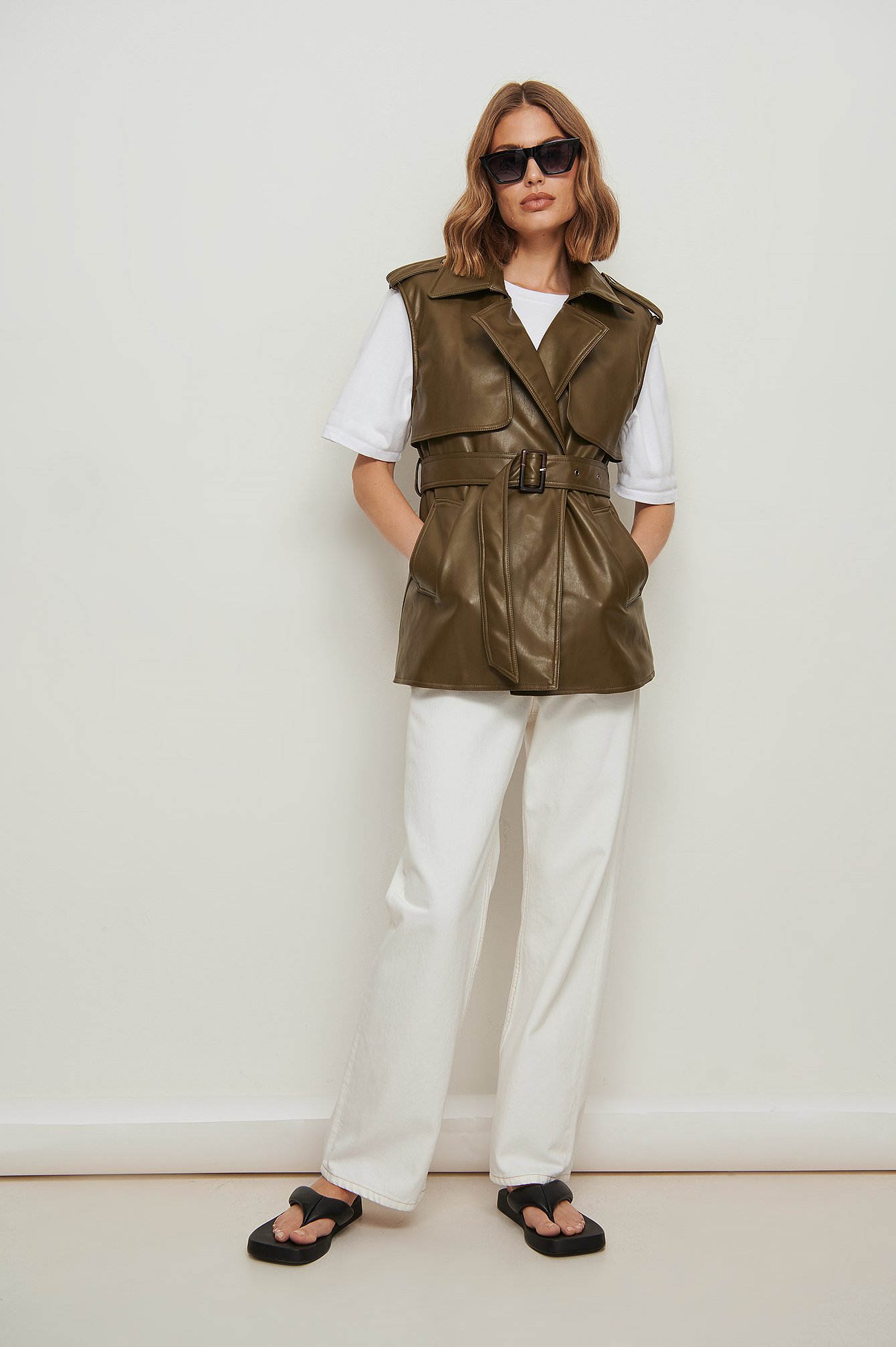 PU Belted Vest Outfit.