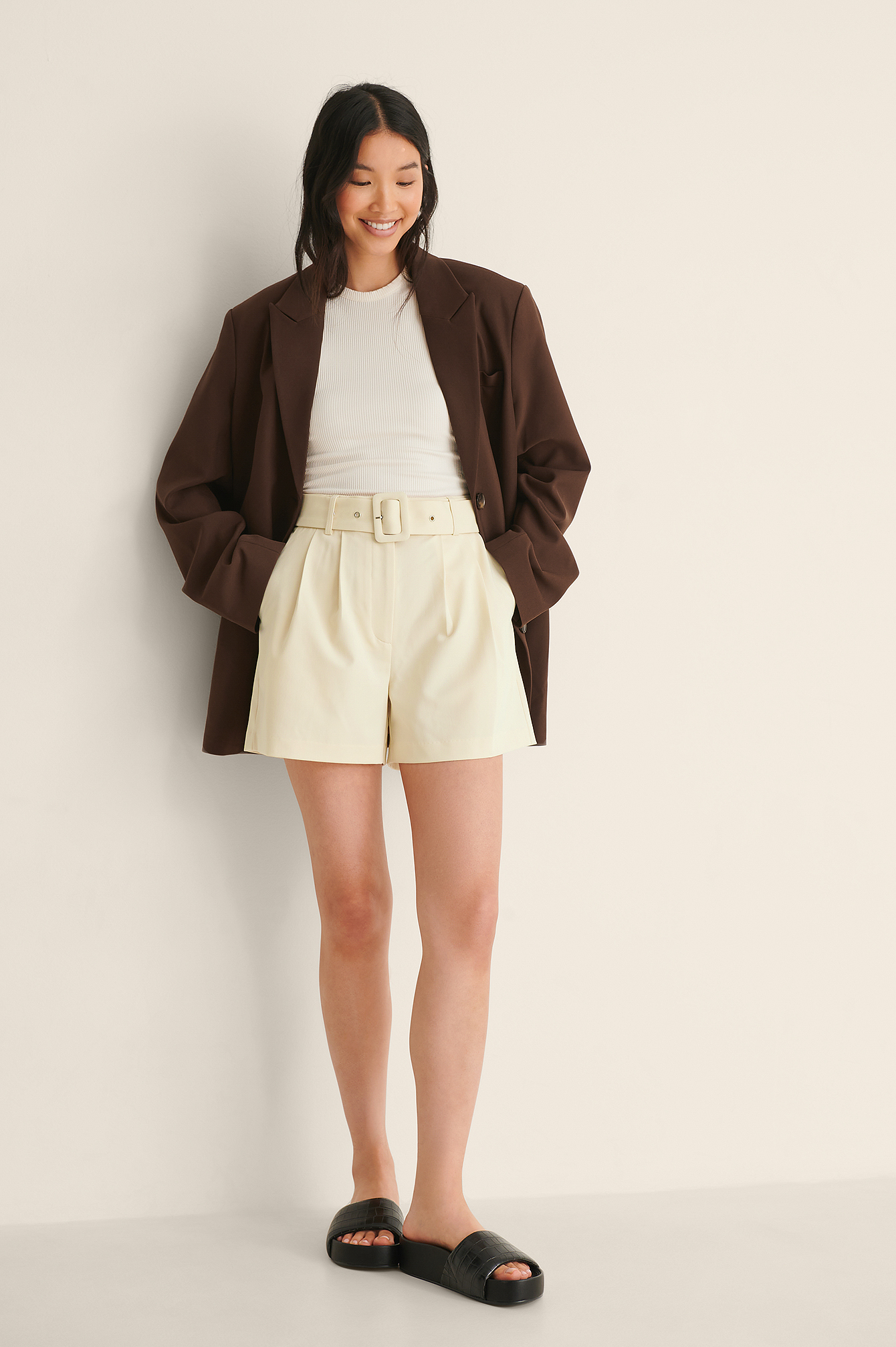 High Waist Belted Shorts Outfit.