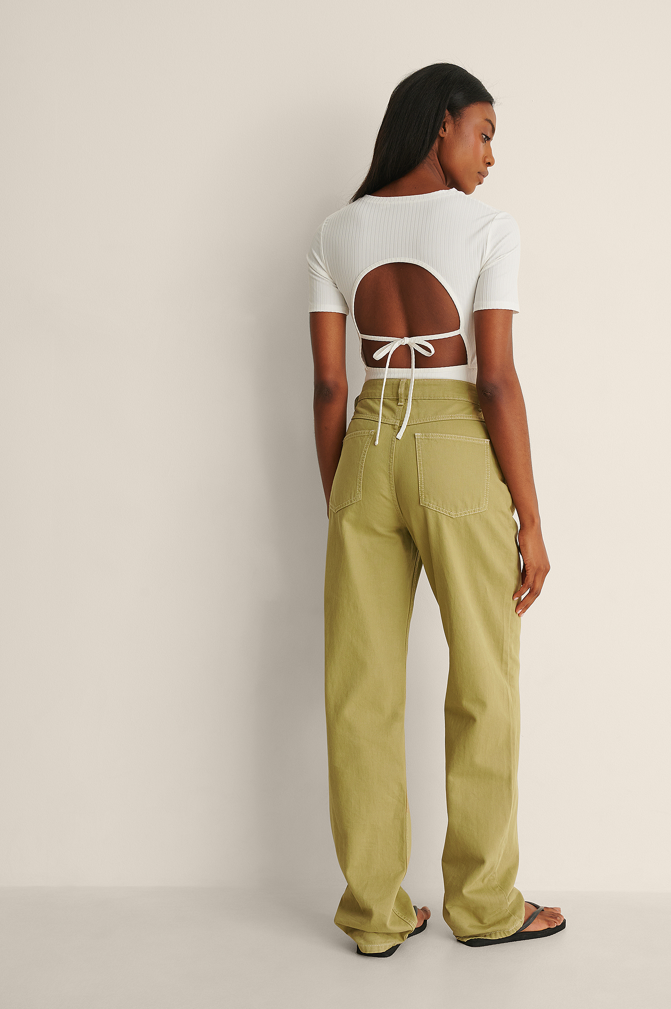 Offwhite Rib Open Back Short Sleeve Top