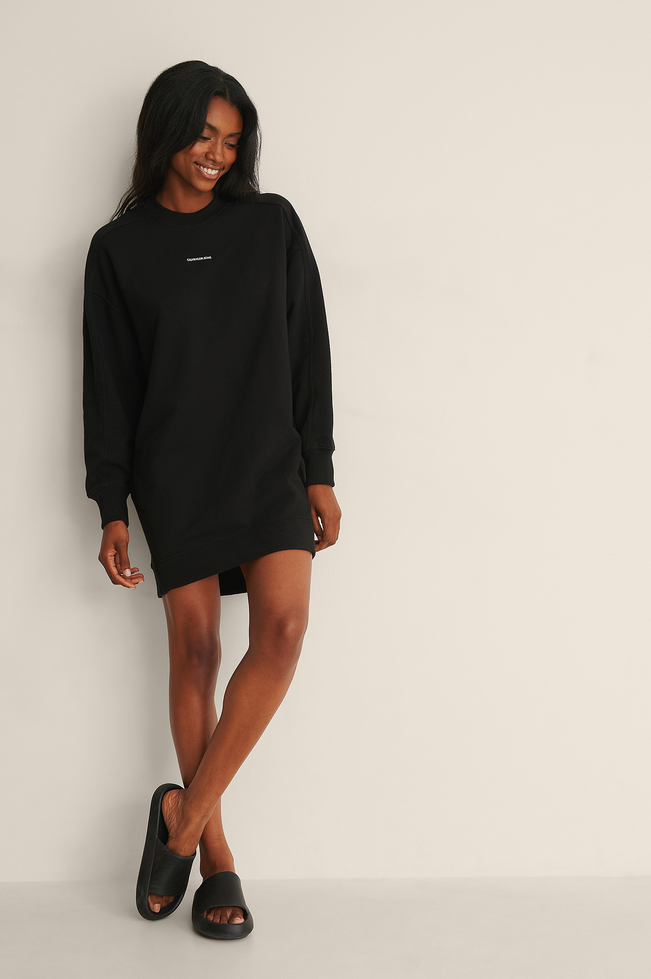 Micro Branding Crew Neck Dress Black 