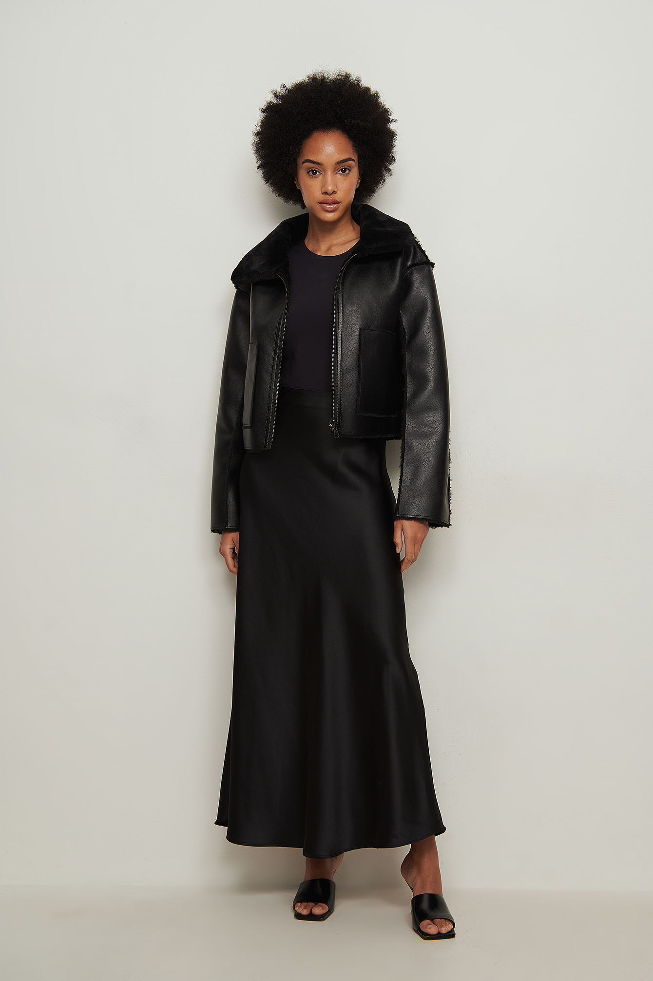 Reversible PU Faux Fur Jacket Black 