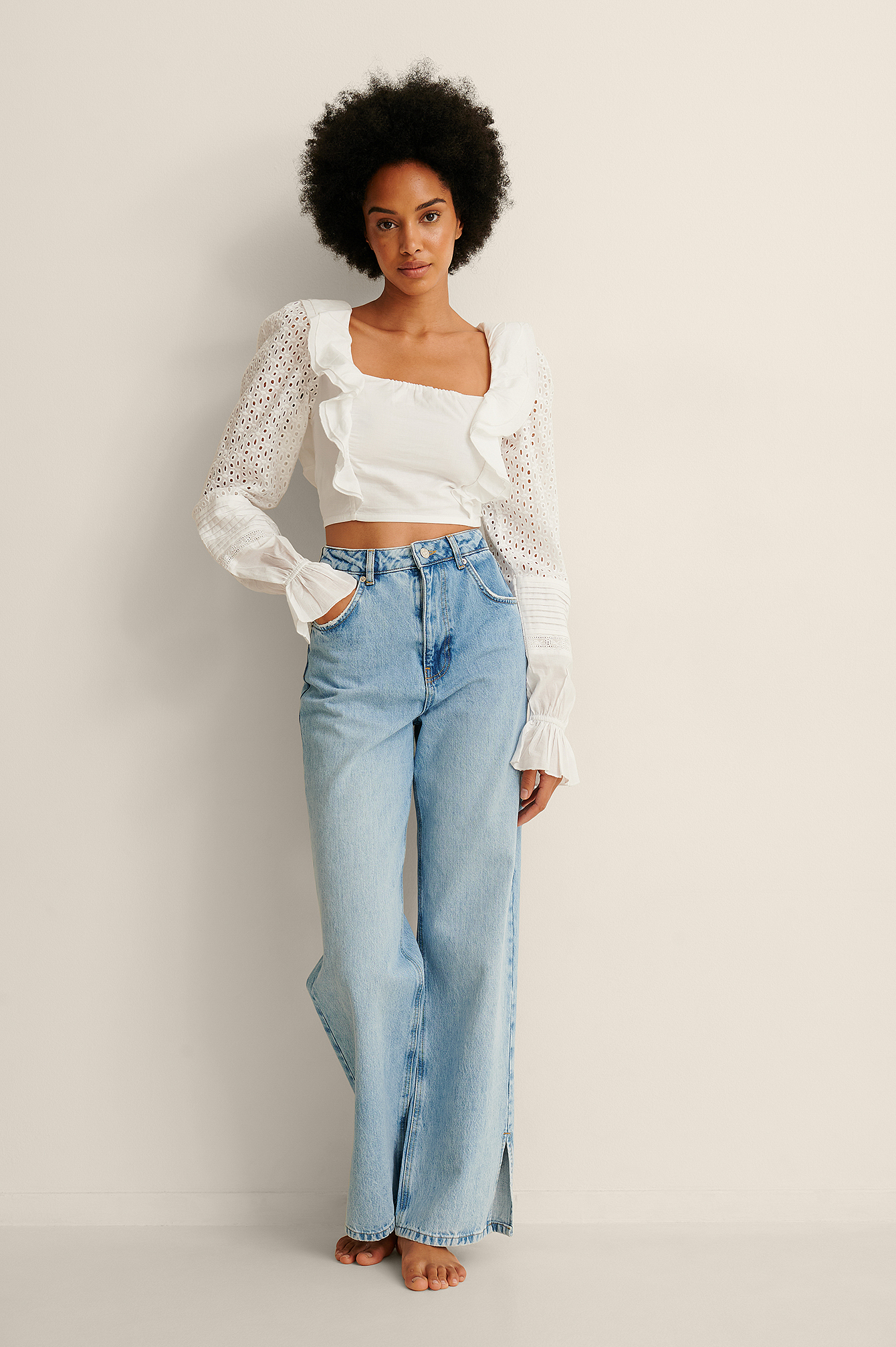 Ruffle Angalise Sleeve Blouse White