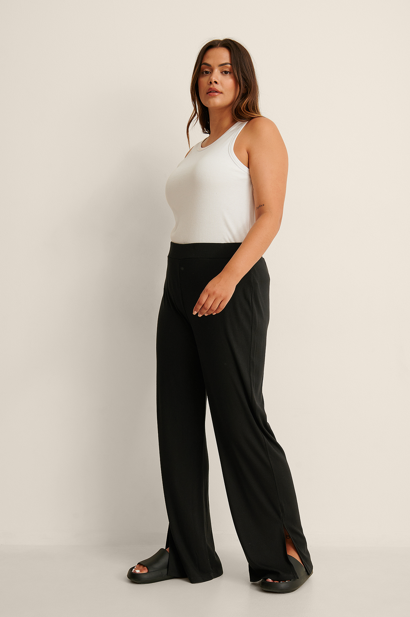 Rib Slit Pants Black | na-kd.com