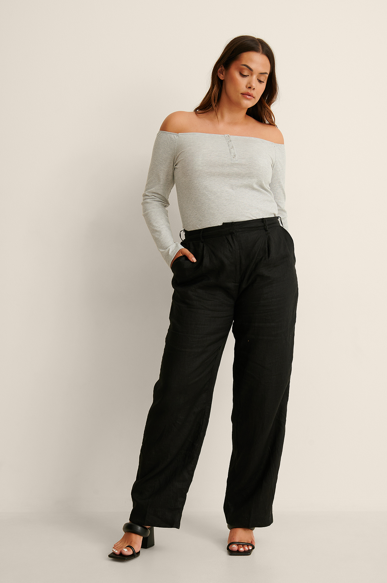 Off Shoulder Button Top Grey