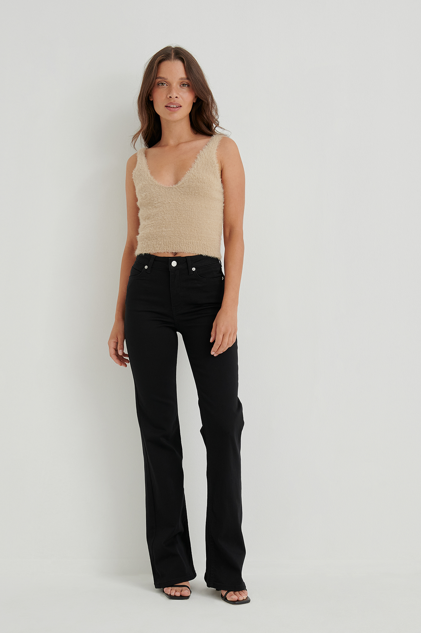 Mid Rise Flared Jeans Black | na-kd.com