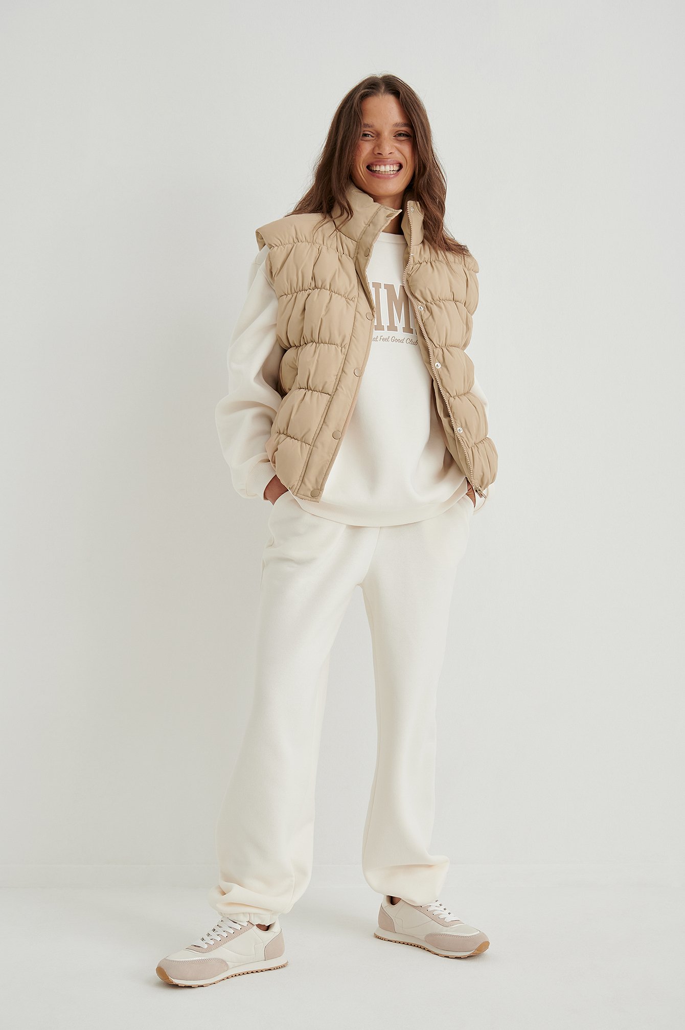 Ruched Padded Vest Outfit.