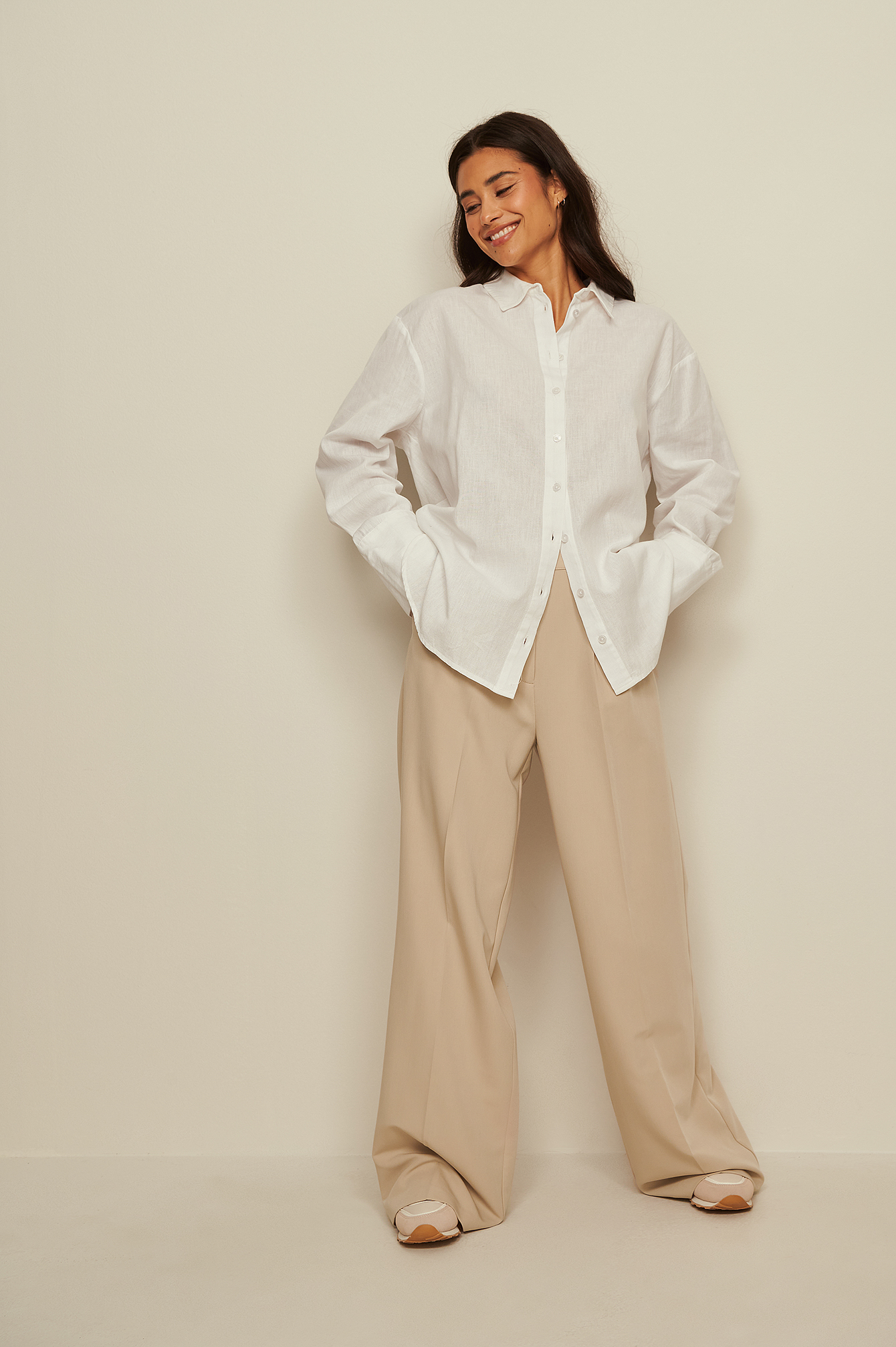 Linen Look Oversized Shirt White | na 