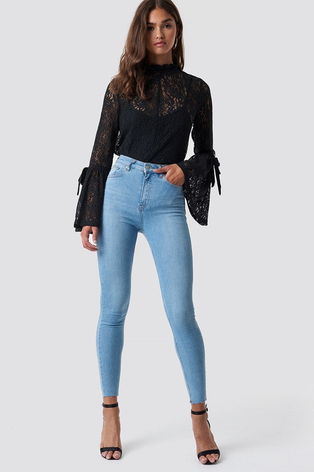 Skinny High Waist Raw Hem Jeans Blue | na-kd.com