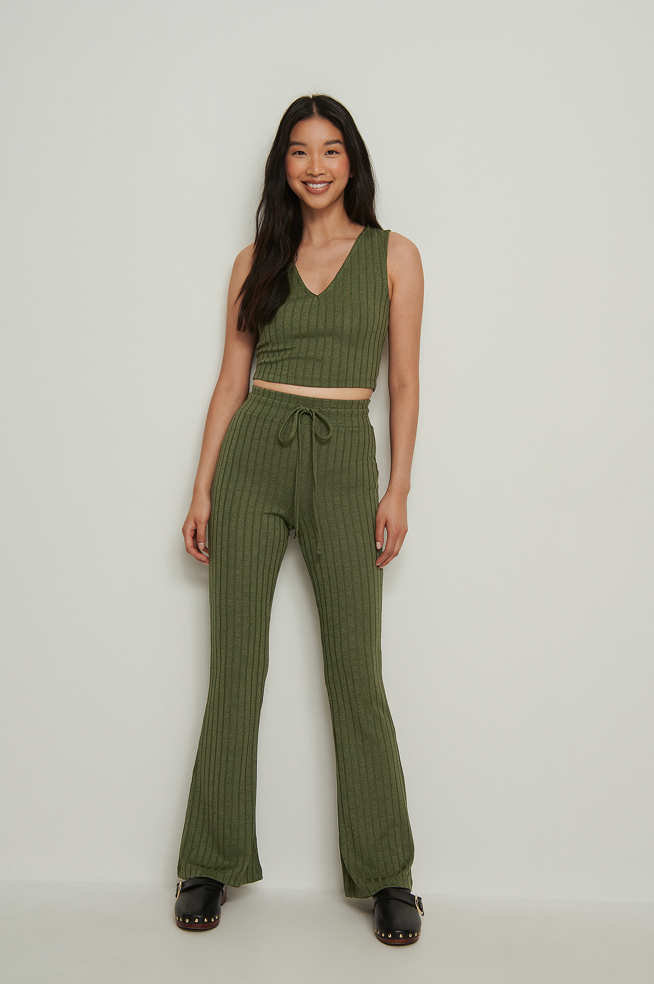 Drawstring Rib Pants Green | na-kd.com