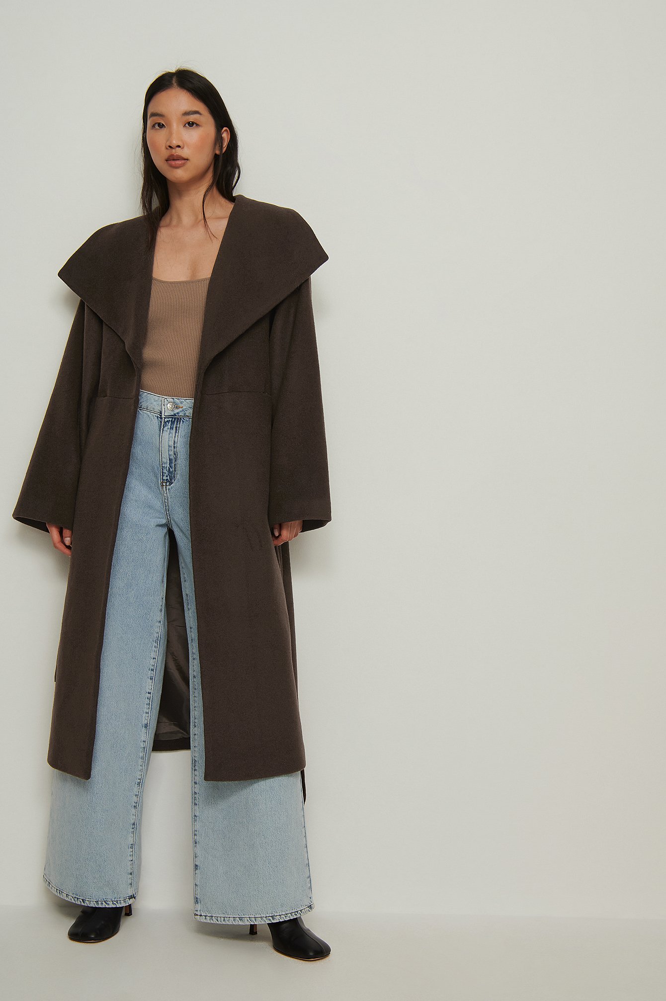 Recycled Wool Blend Big Collar Coat Outfit