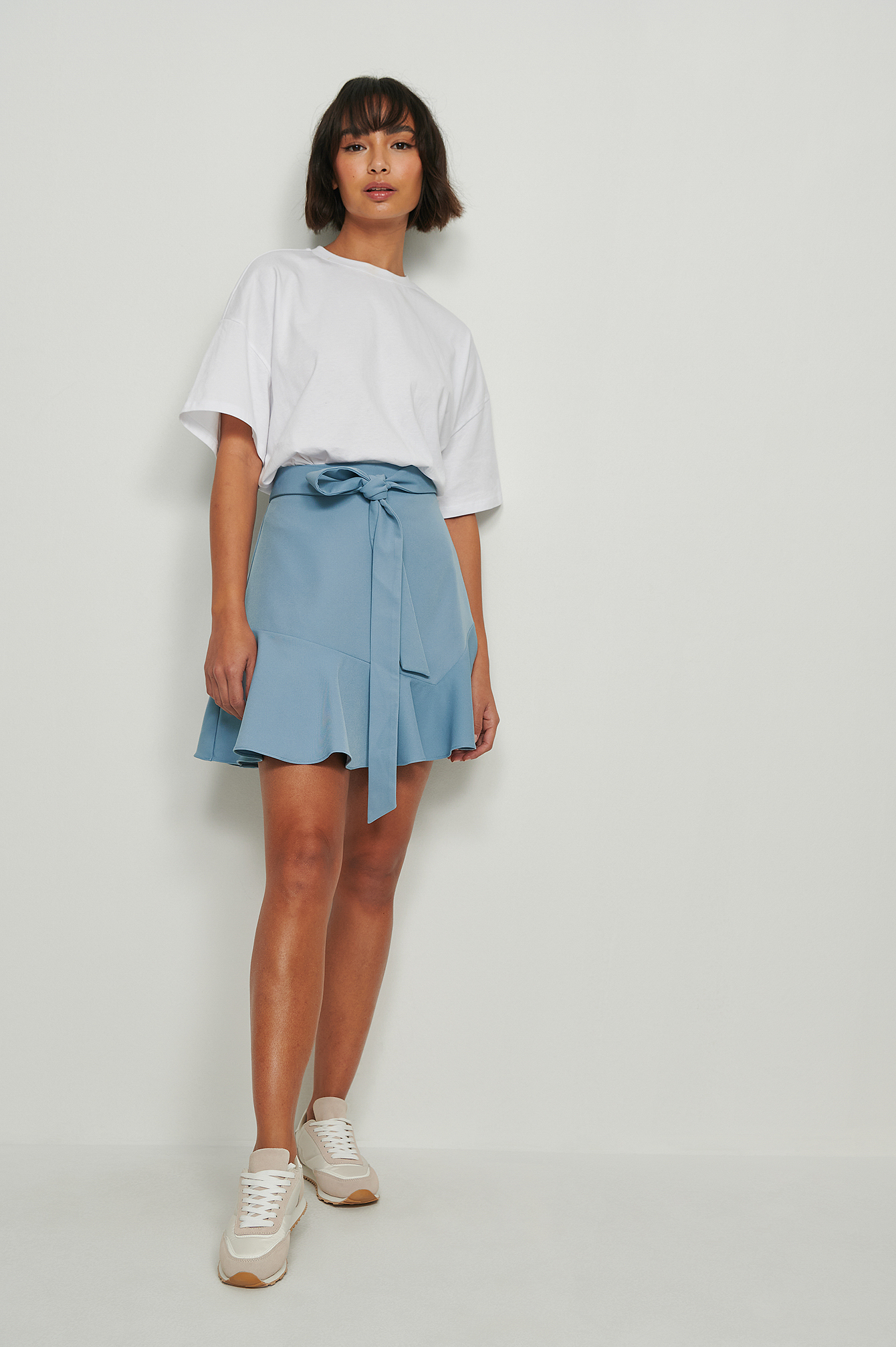 Recycled Tie Waist Flounce Skirt Outfit