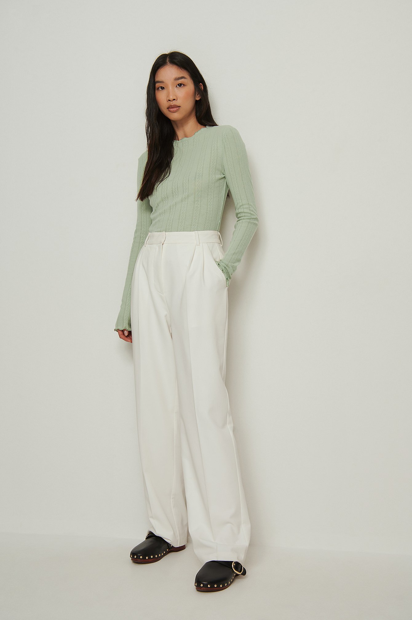 Offwhite Wide Fold Up Cotton Pants