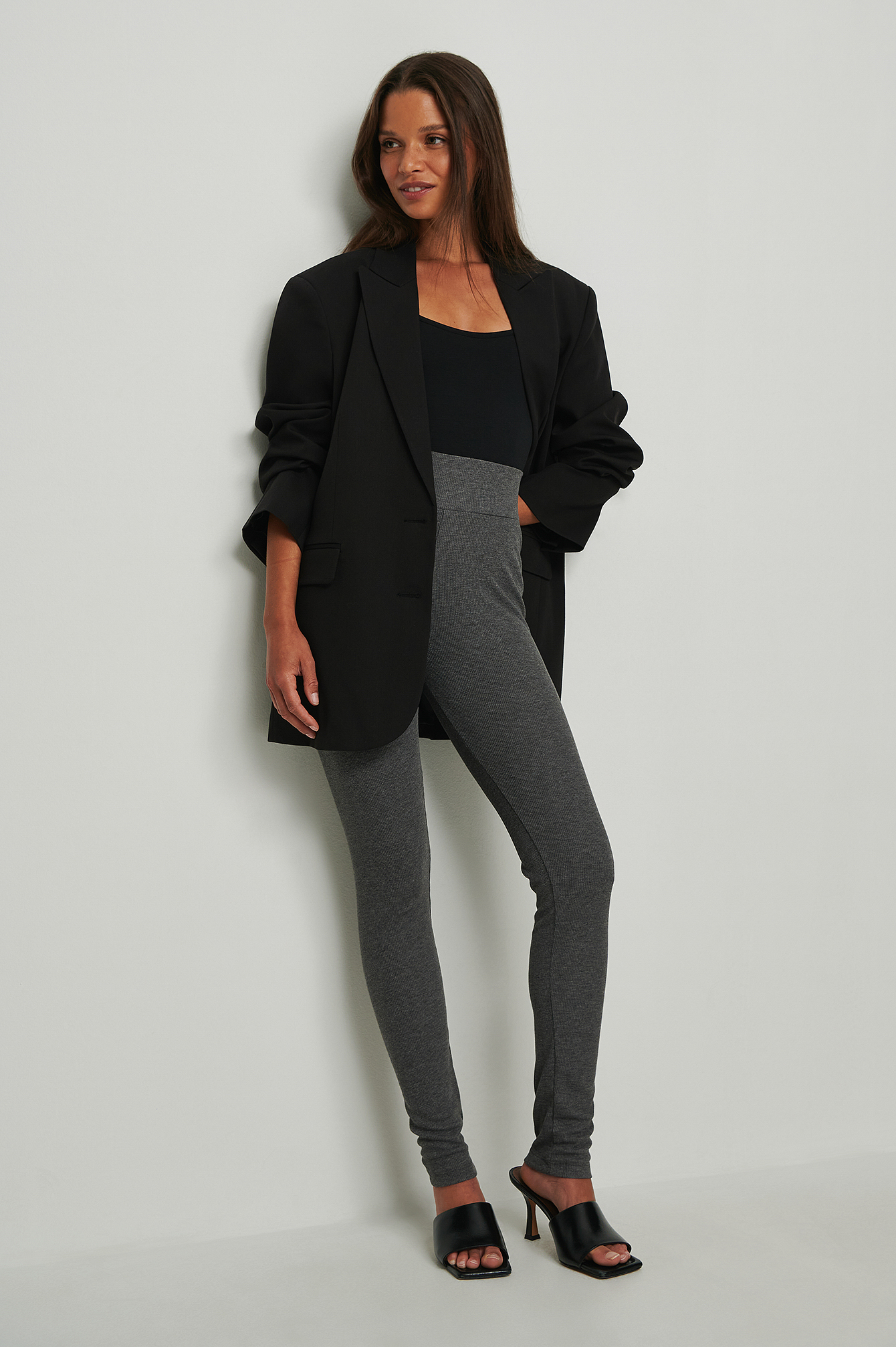 Ribbed Leggings Grey | na-kd.com