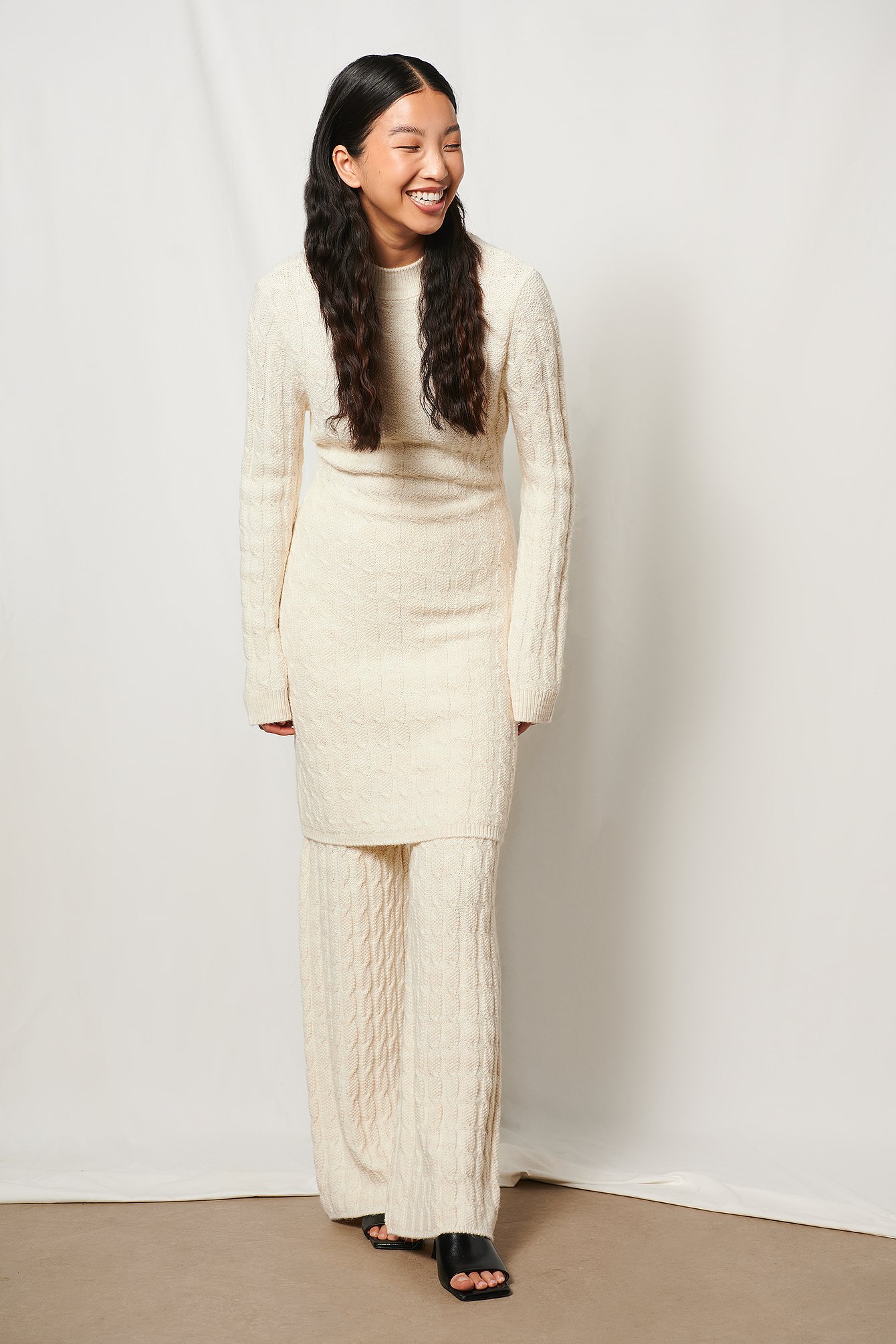 Open Back Cable Knitted Dress Outfit