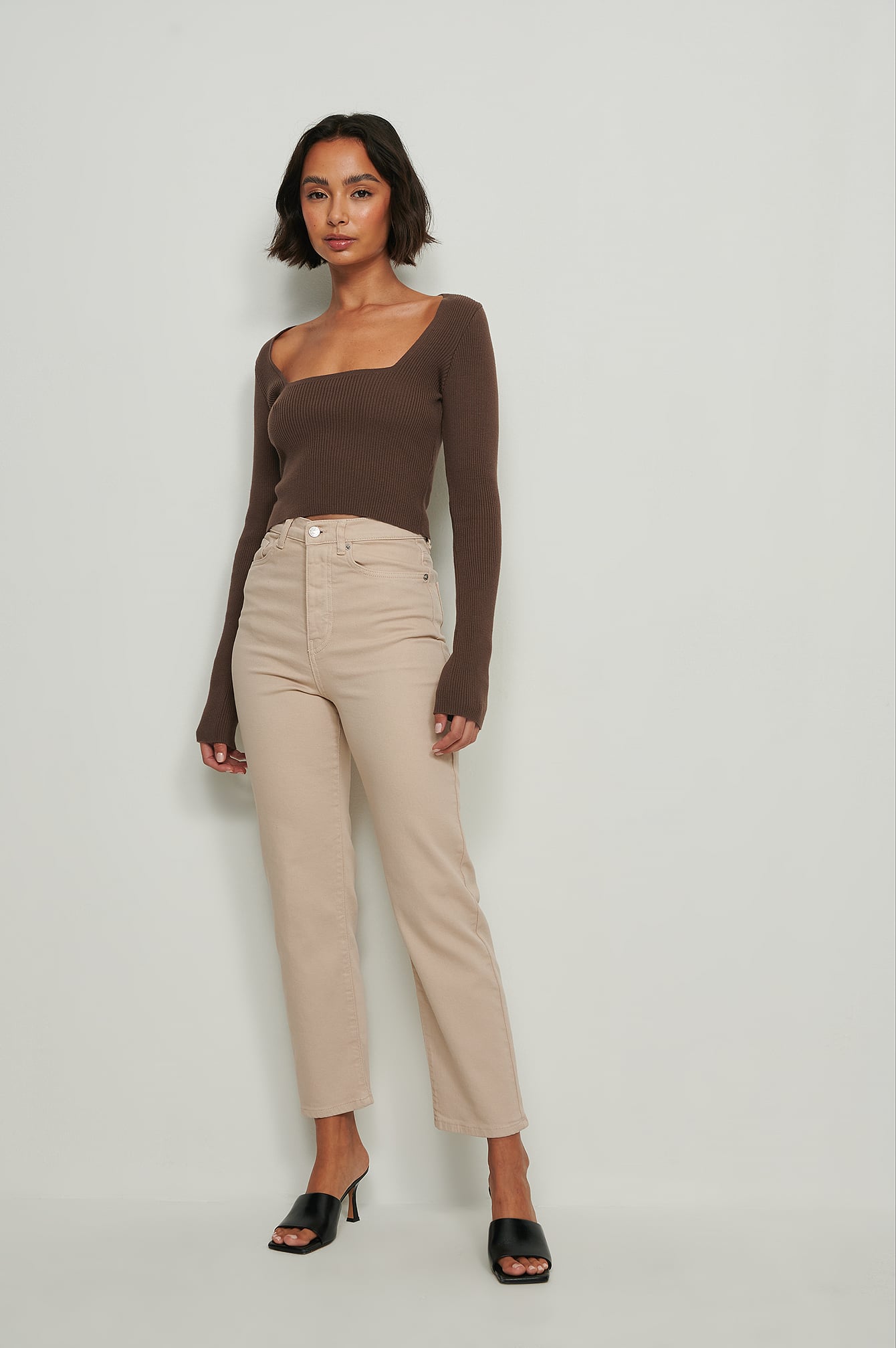 High Waist Straight Ankle Denim Beige | na-kd.com