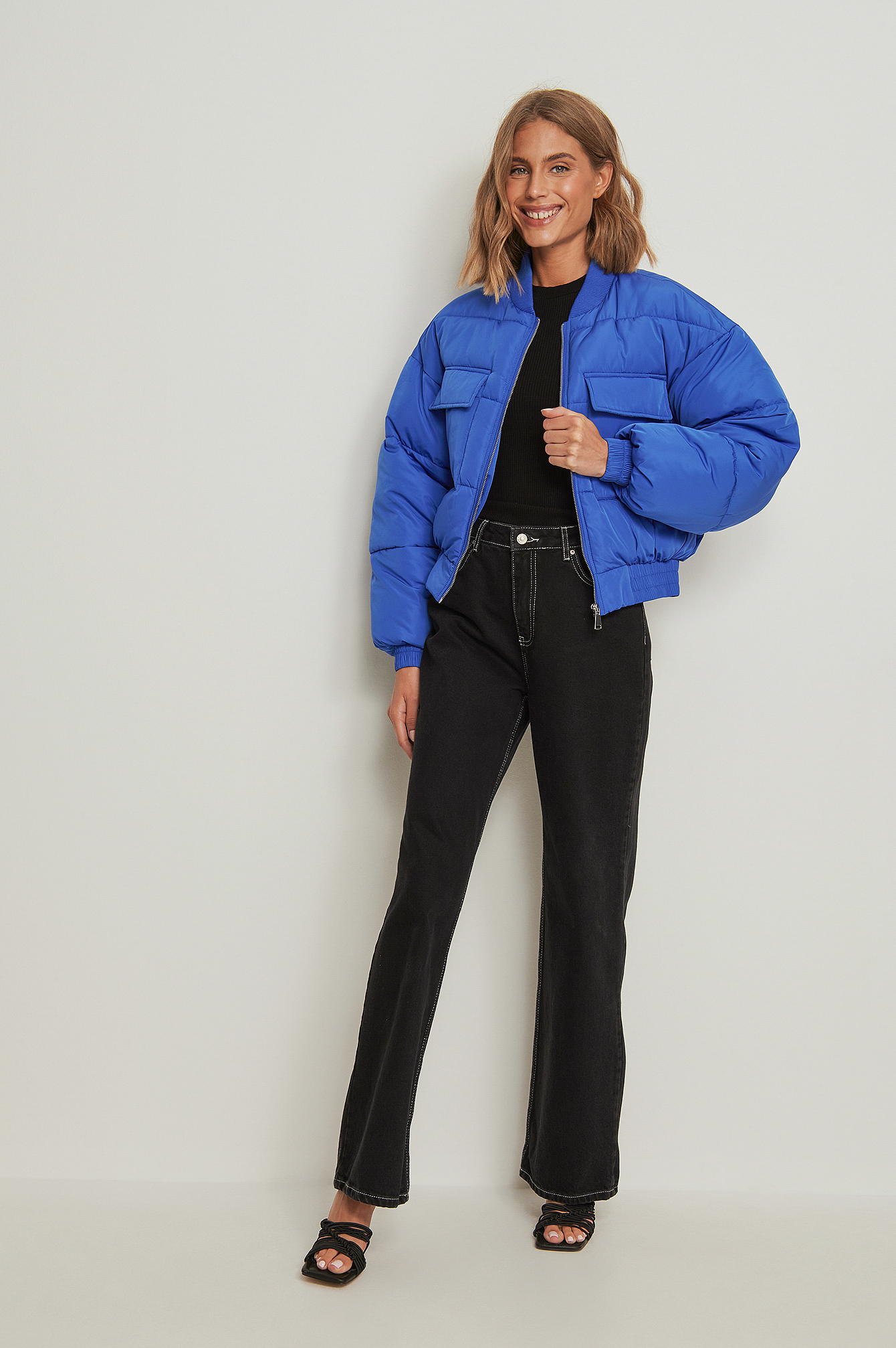 NA-KD Short Puffer Bomber Jacket - Blue
