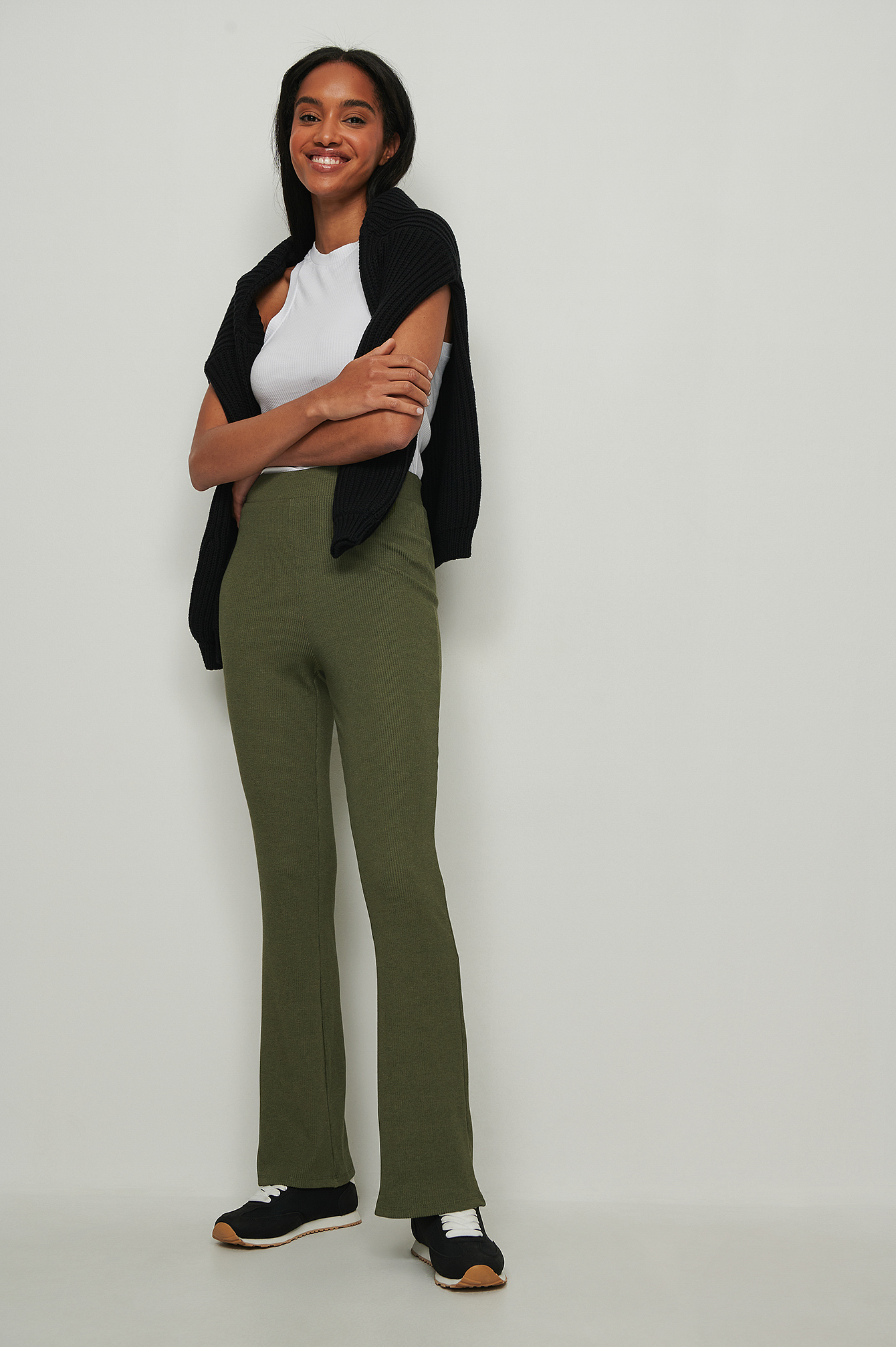 Bootcut Rib Pants Green | na-kd.com