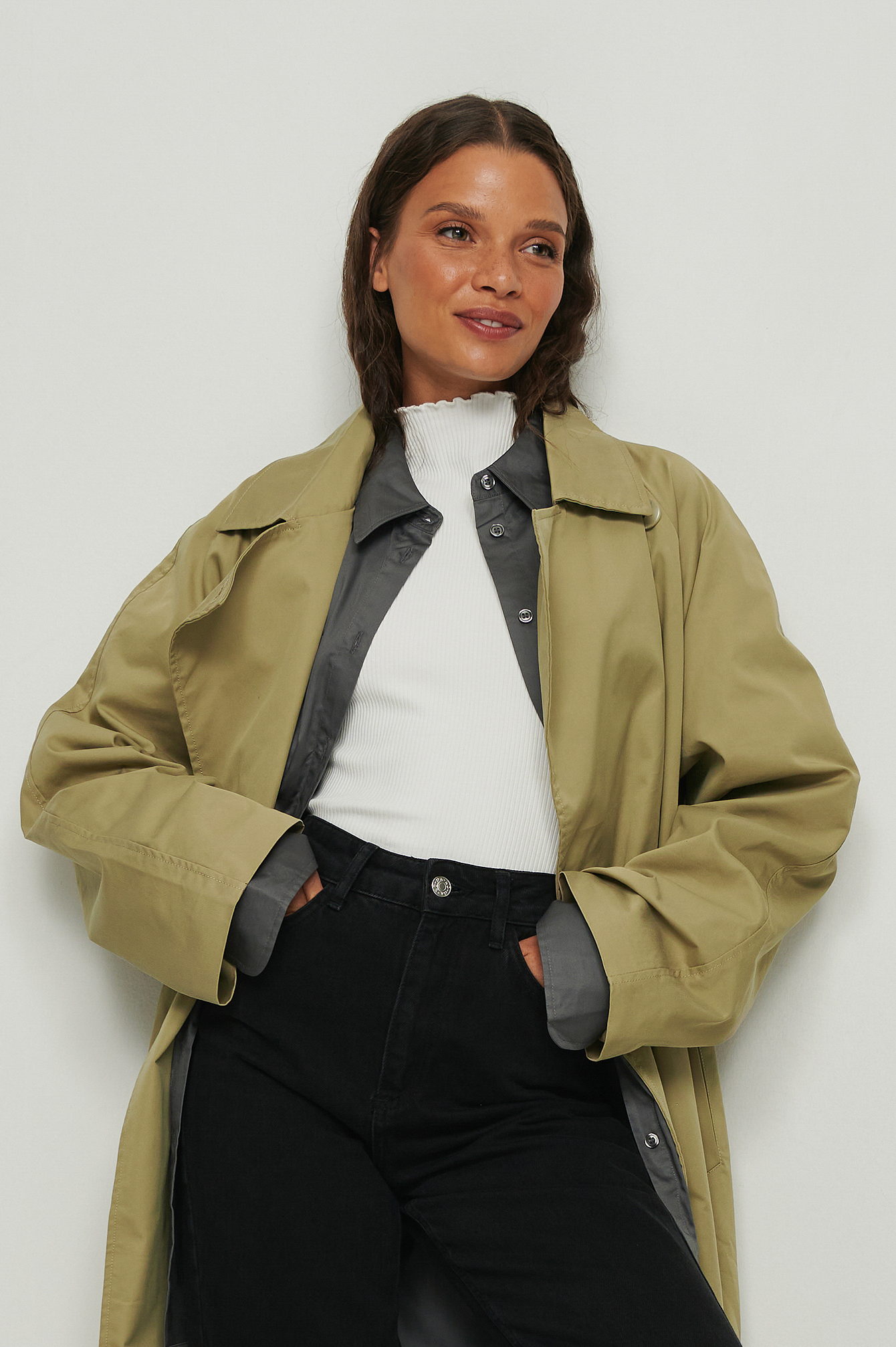 Oversized Belted Trench Coat Green | na 