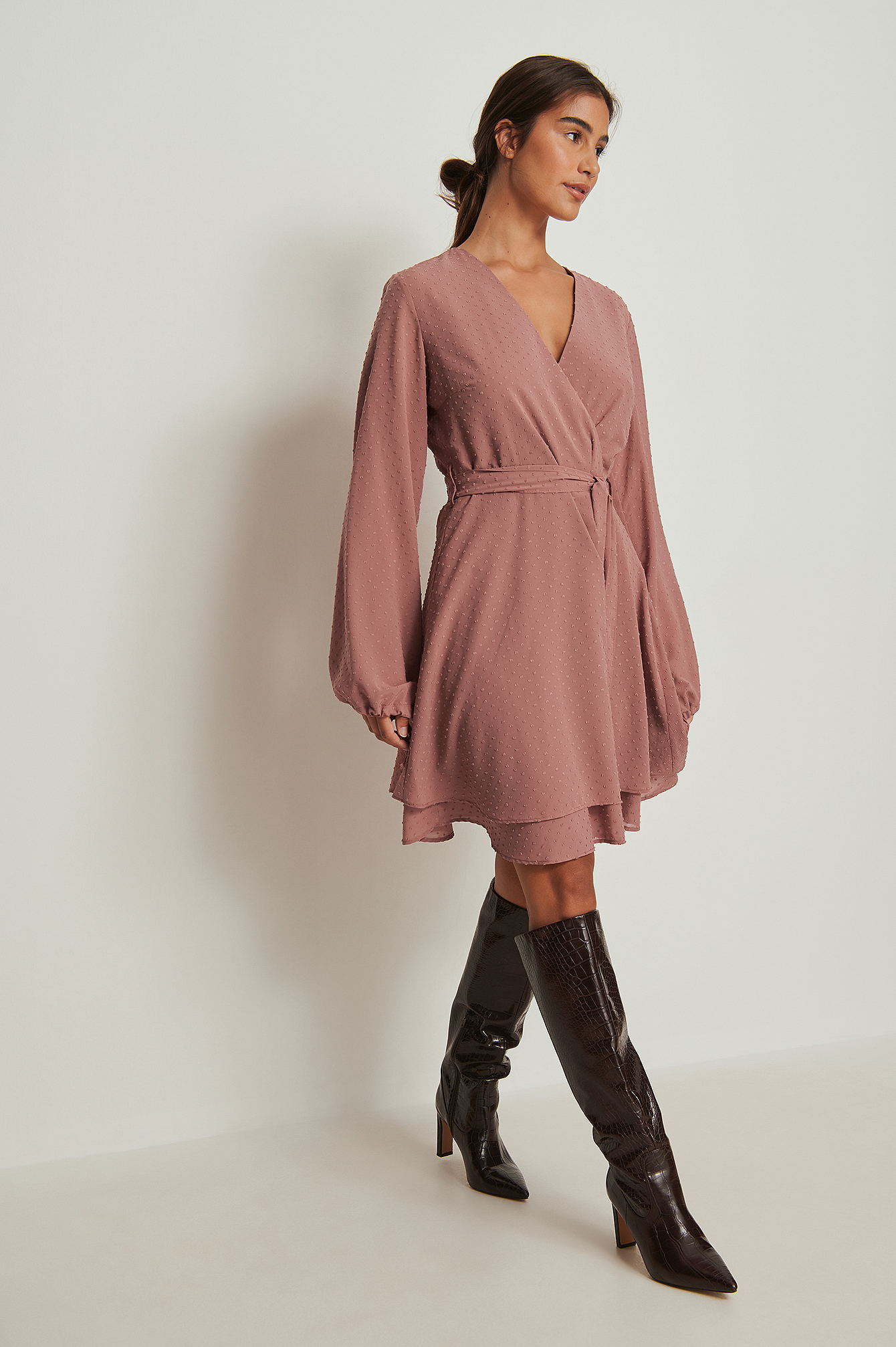 Dobby Overlap Mini Dress Pink | na-kd.com