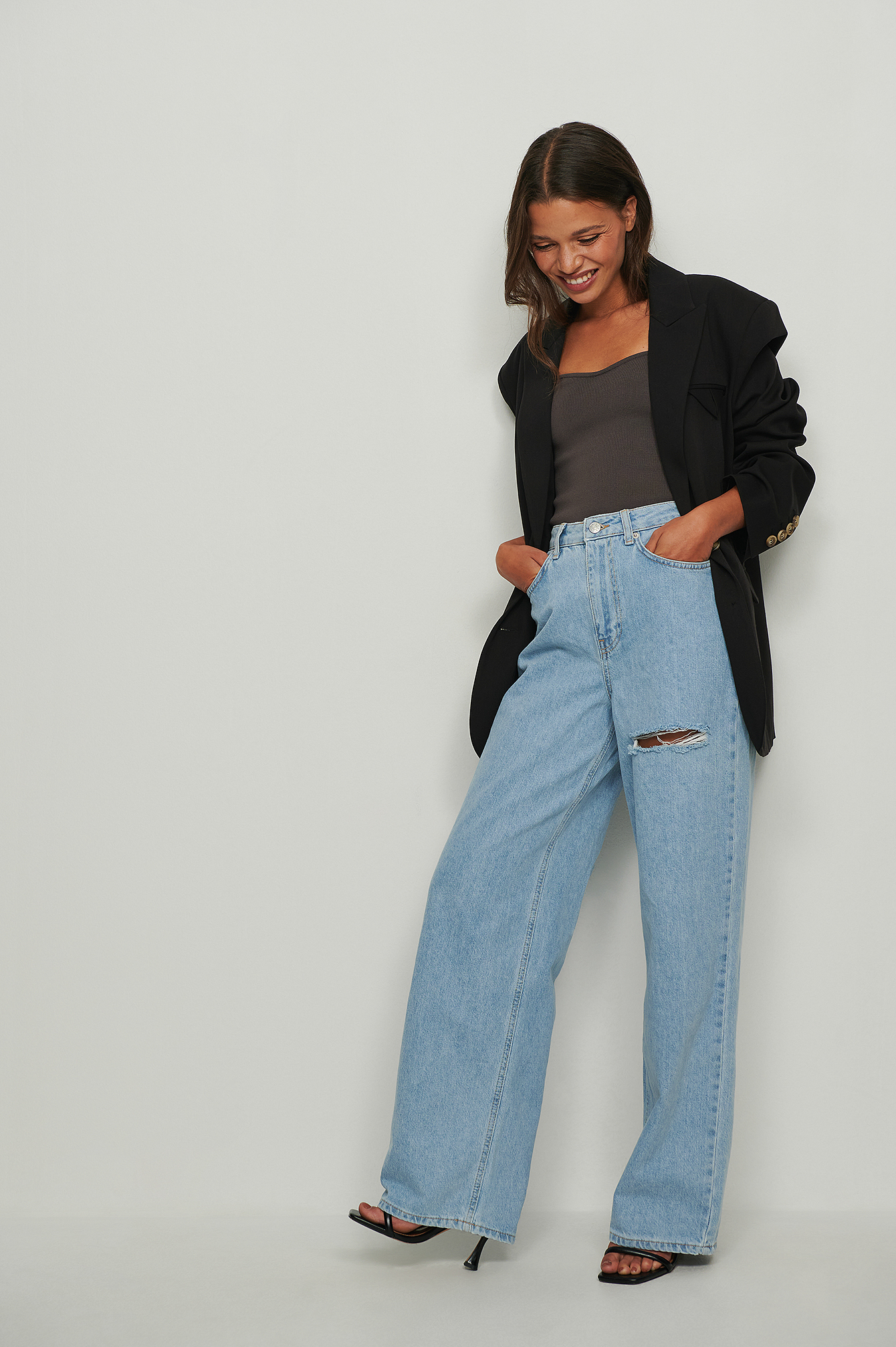 Organic Wide Leg Thigh Detail Jeans 
