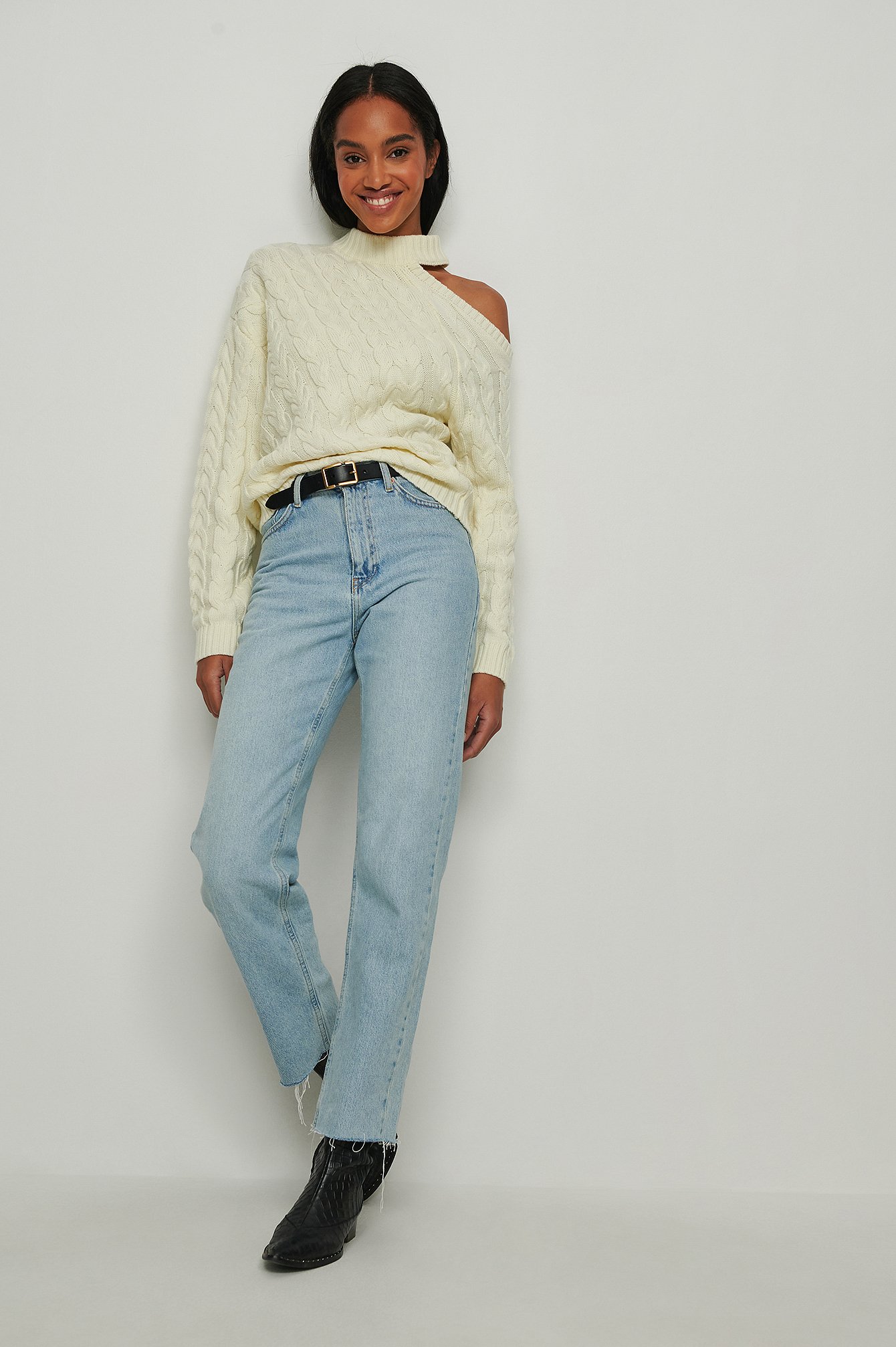 White Cut Out Cable Sweater