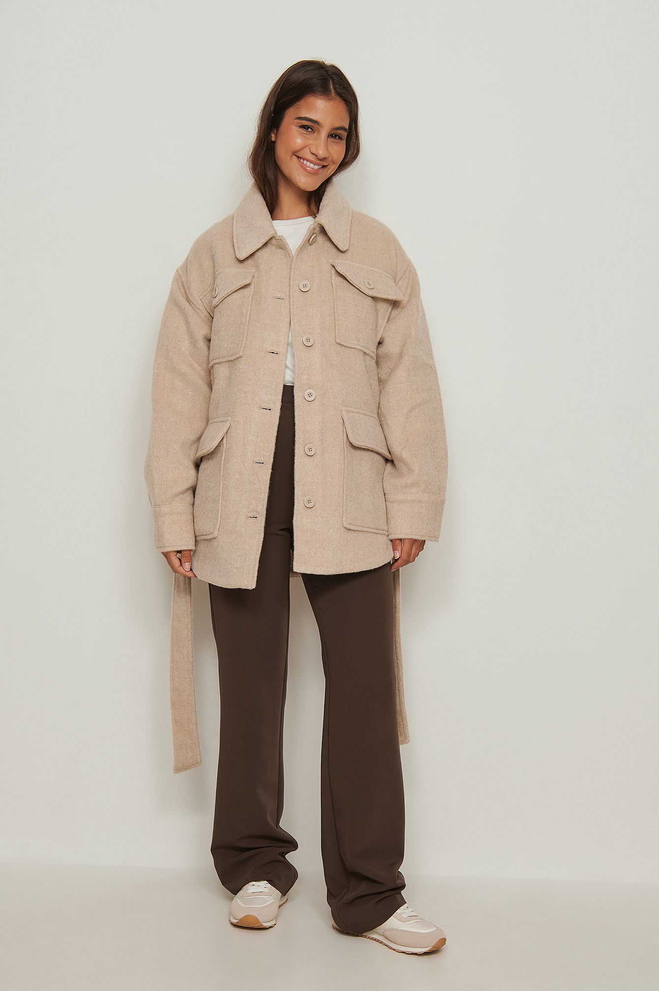 Brushed Belted Jacket Beige