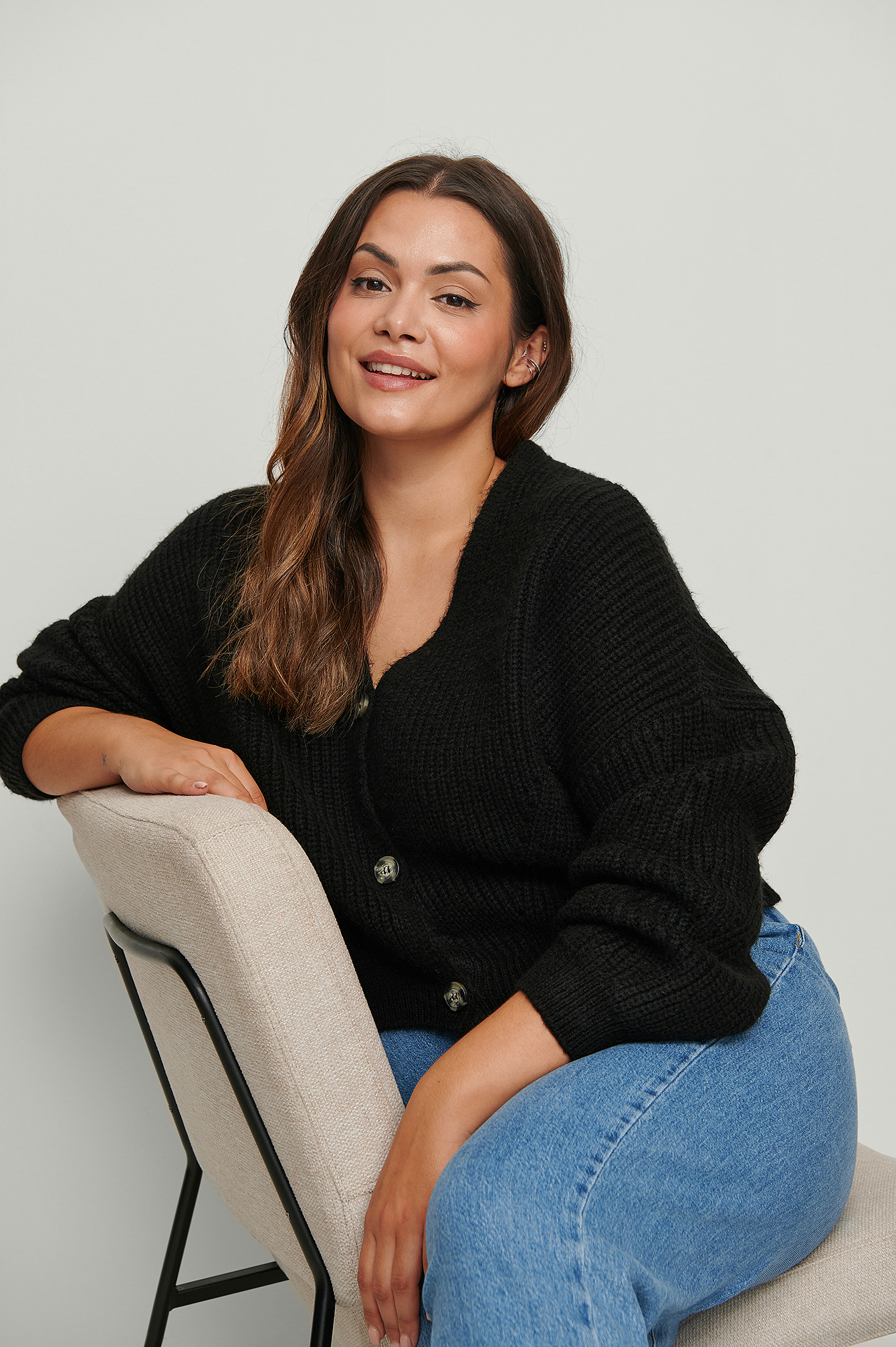 Oversized Cropped Cardigan Black | na 