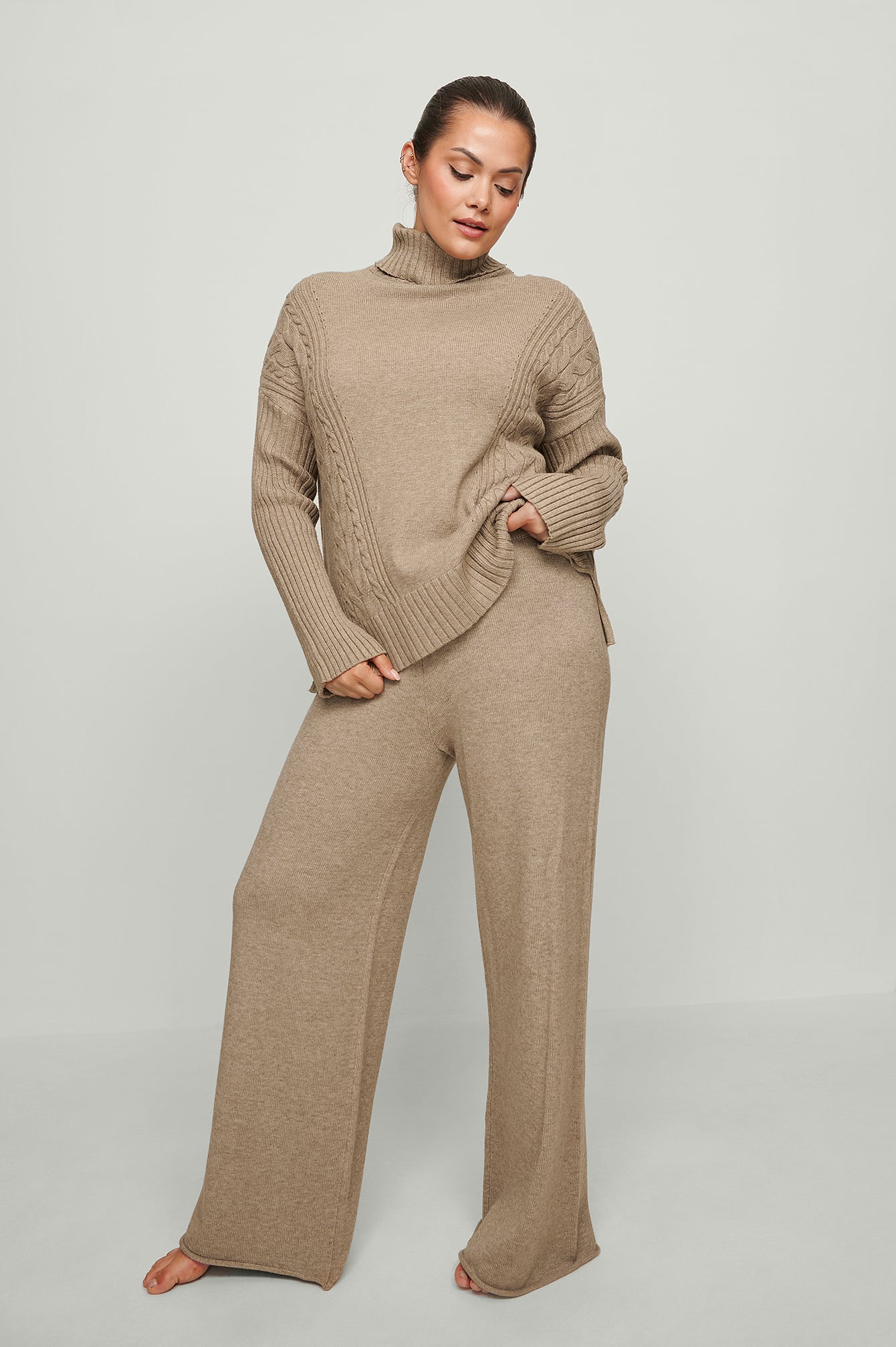 Wide Knitted Pants Beige | na-kd.com