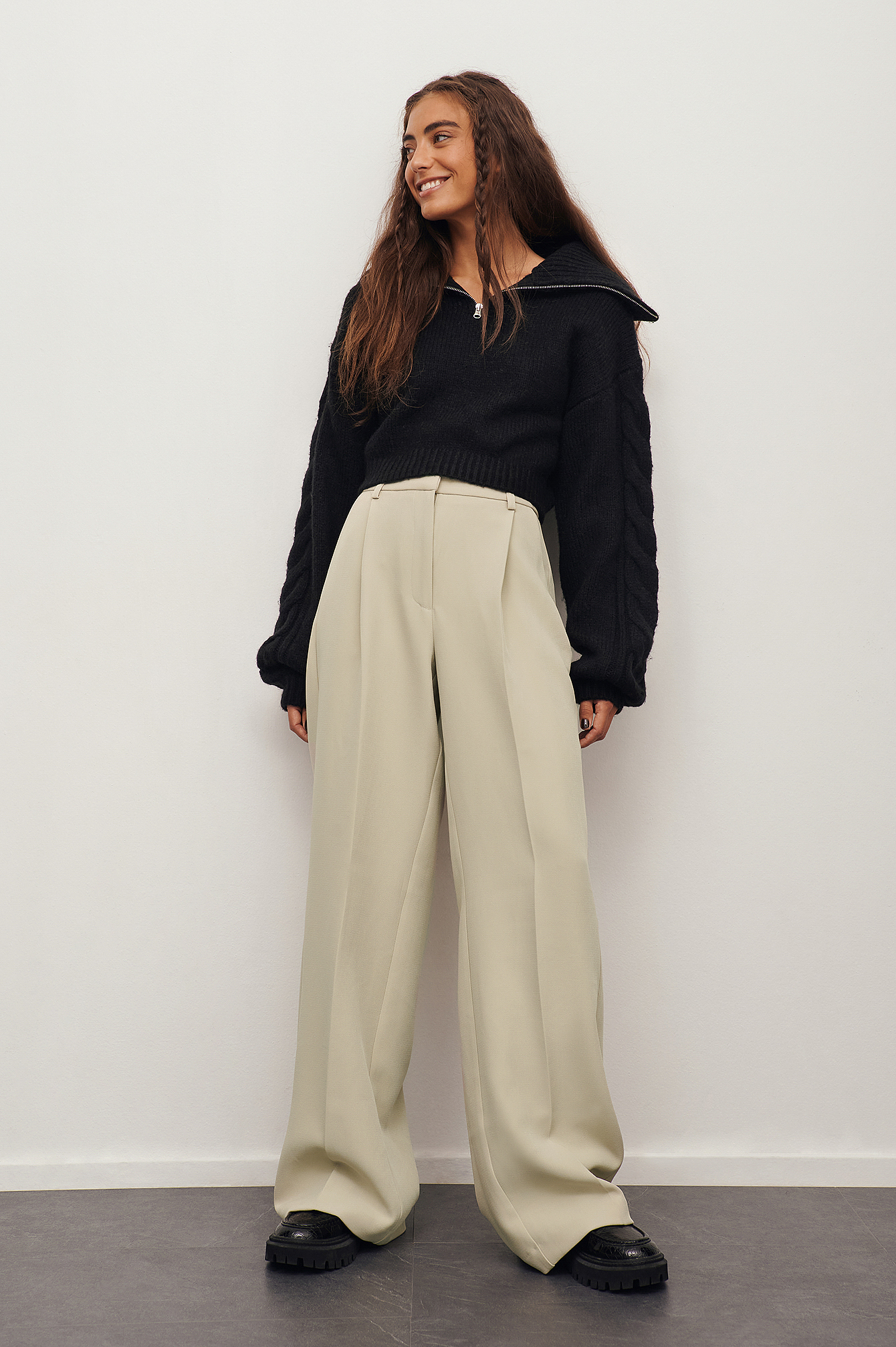 Big Collar Half Zip Sweater Black | na 