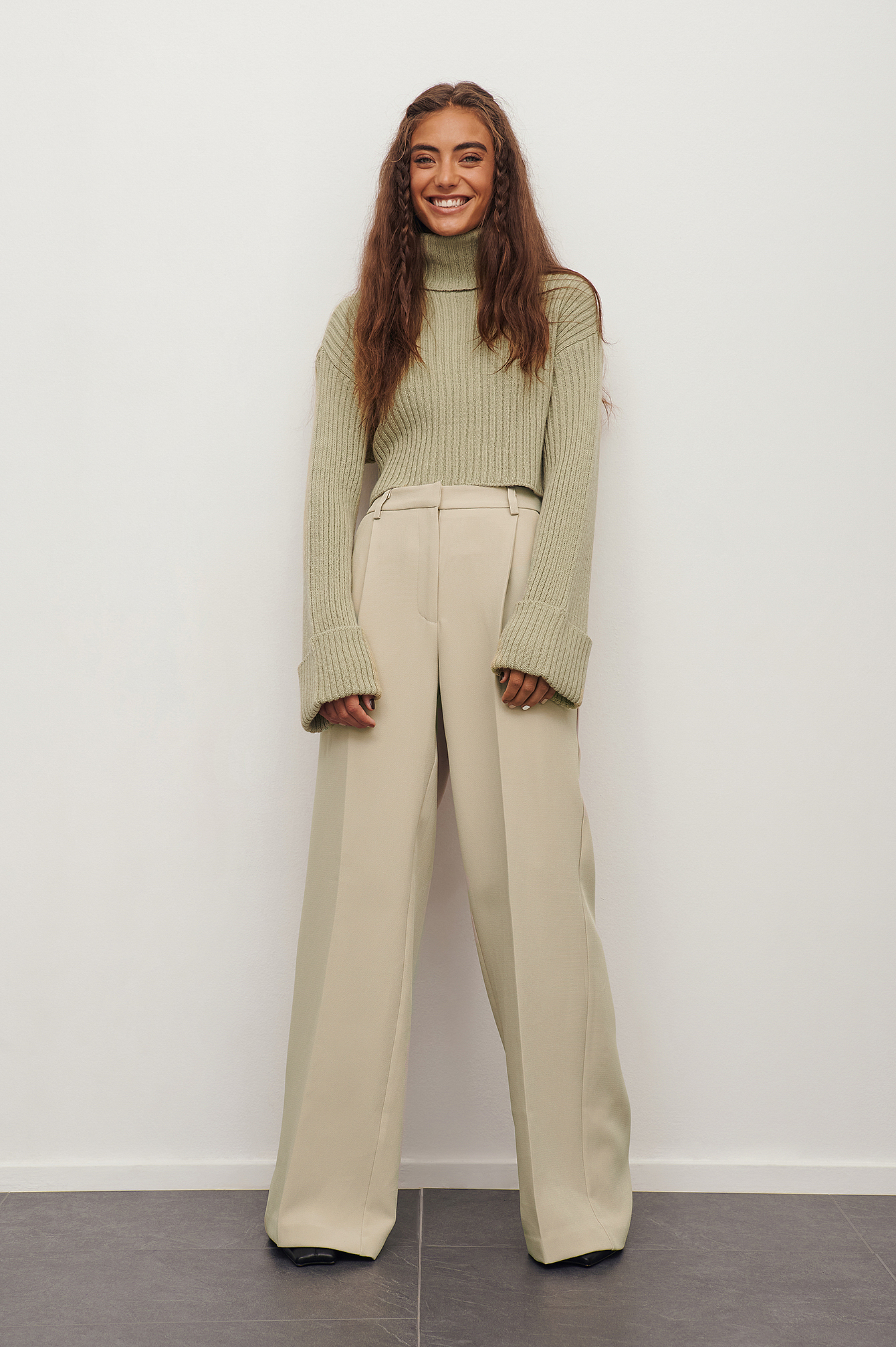 Cropped Ribbed Polo Sweater Green | na 