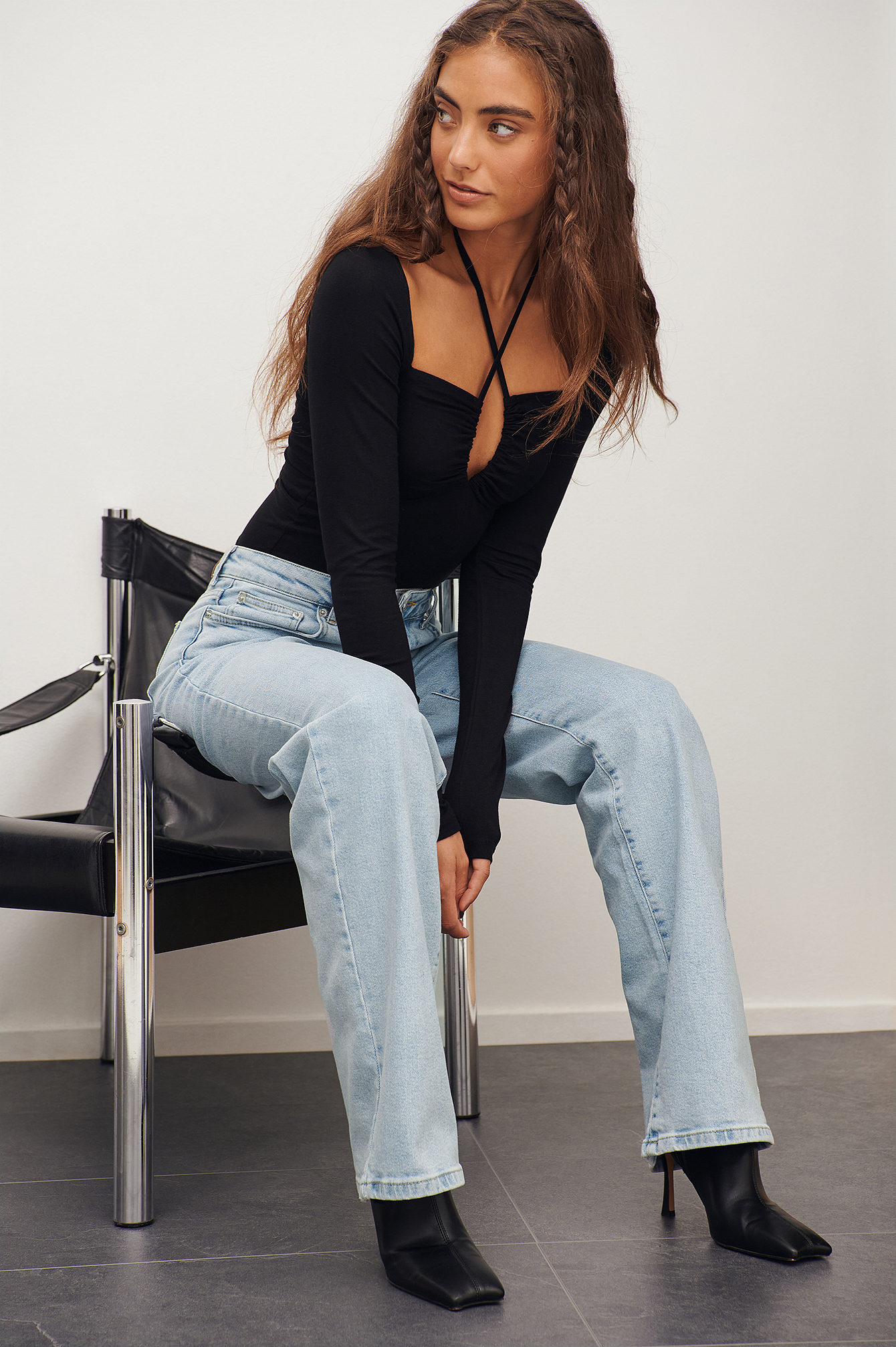 Oragnic Raw Hem Straight Jeans Blue 